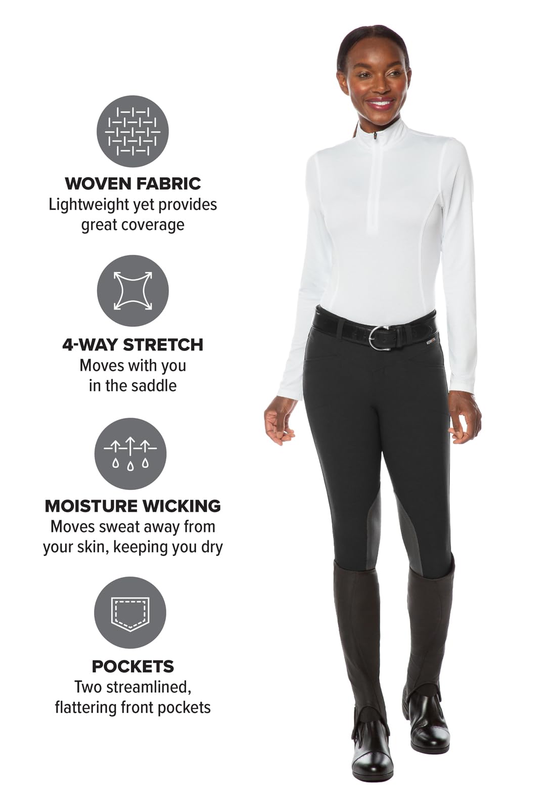 Kerrits Women's Crossover II Knee Patch Riding Breeches - Lightweight Equestrian Pants with Pockets for Horseback Riding, Training & Show Jumping | Durable All-Season Riding Tights for Women Riders