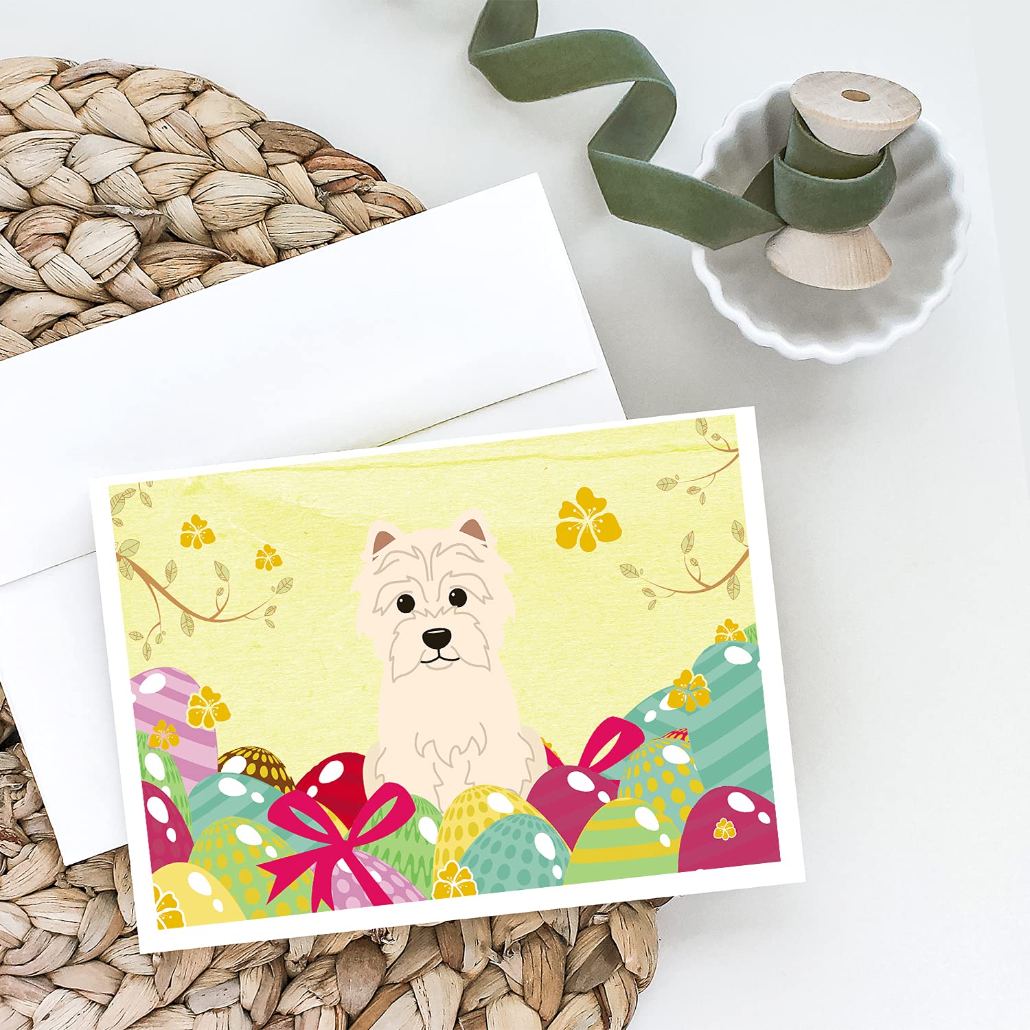 Easter Eggs Westie Blank Greeting Cards with Envelopes - Pack of 8 A7 Size 5x7 Note Cards | Whimsical Design for Easter Celebrations, Spring Parties & Thoughtful Handwritten Notes