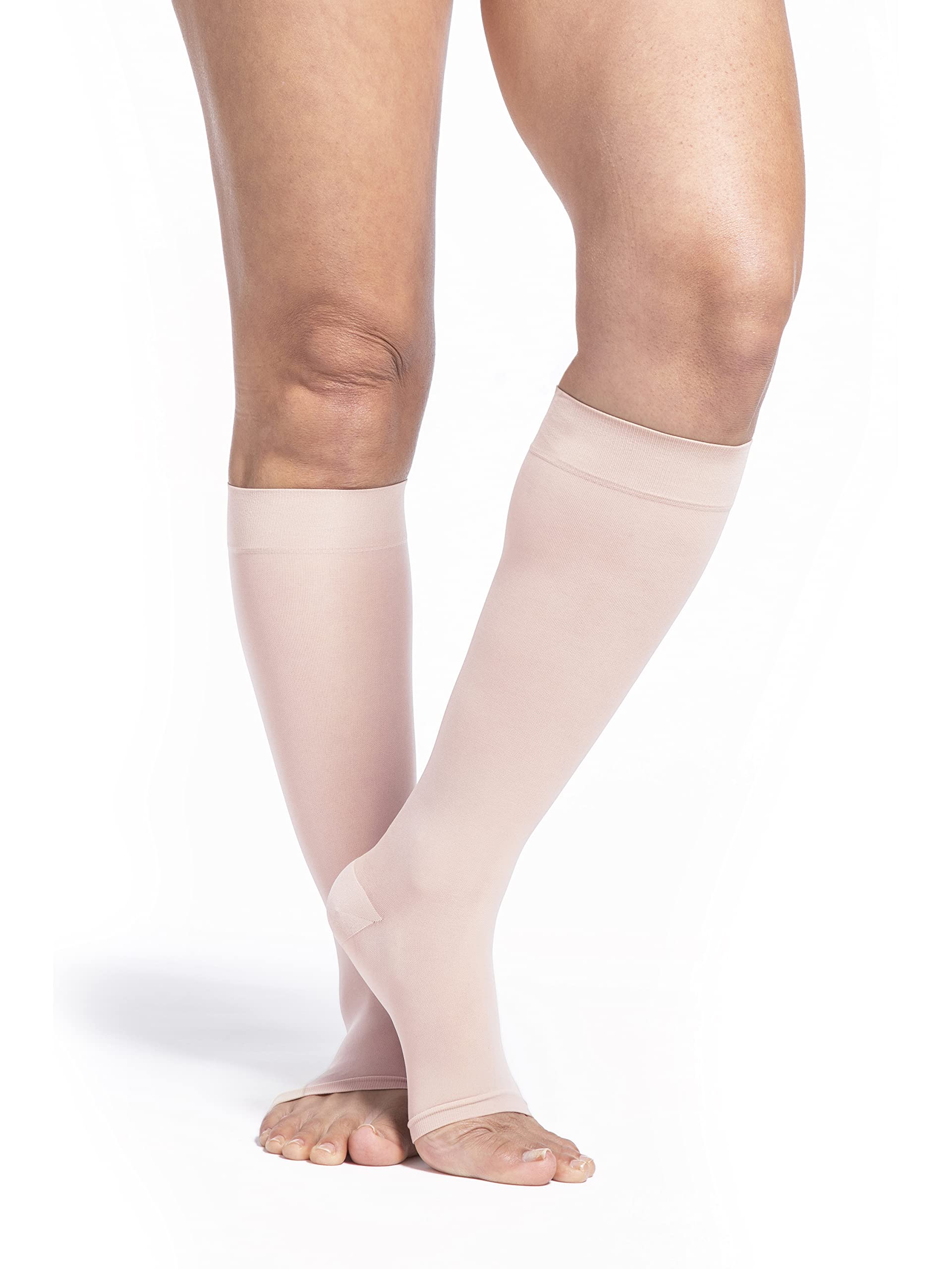 SIGVARIS Women's 15-20mmHg Open Toe Calf-High Compression Socks - Sheer Style 780 for Circulation & Comfort - Perfect for Travel, Work & Varicose Vein Relief