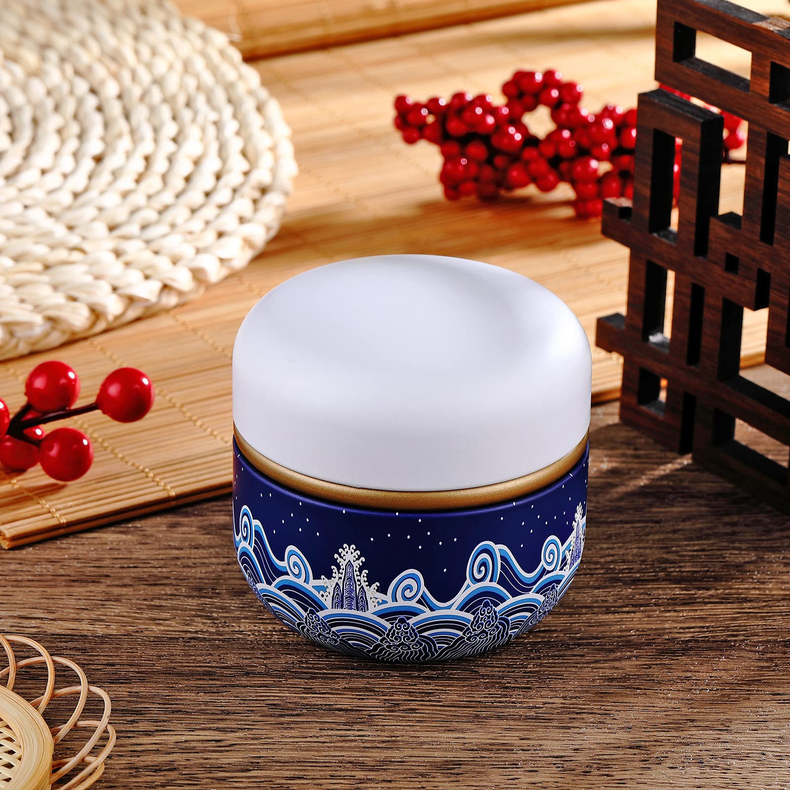 Premium Body Powder Case with Soft Powder Puff - Portable Talcum Powder Container & Tea Canister for Baby & Adult Use - Travel-Friendly Cosmetic Storage (Blue Sea) | Ideal for Diaper Bags, Gym Essentials & Home Organization