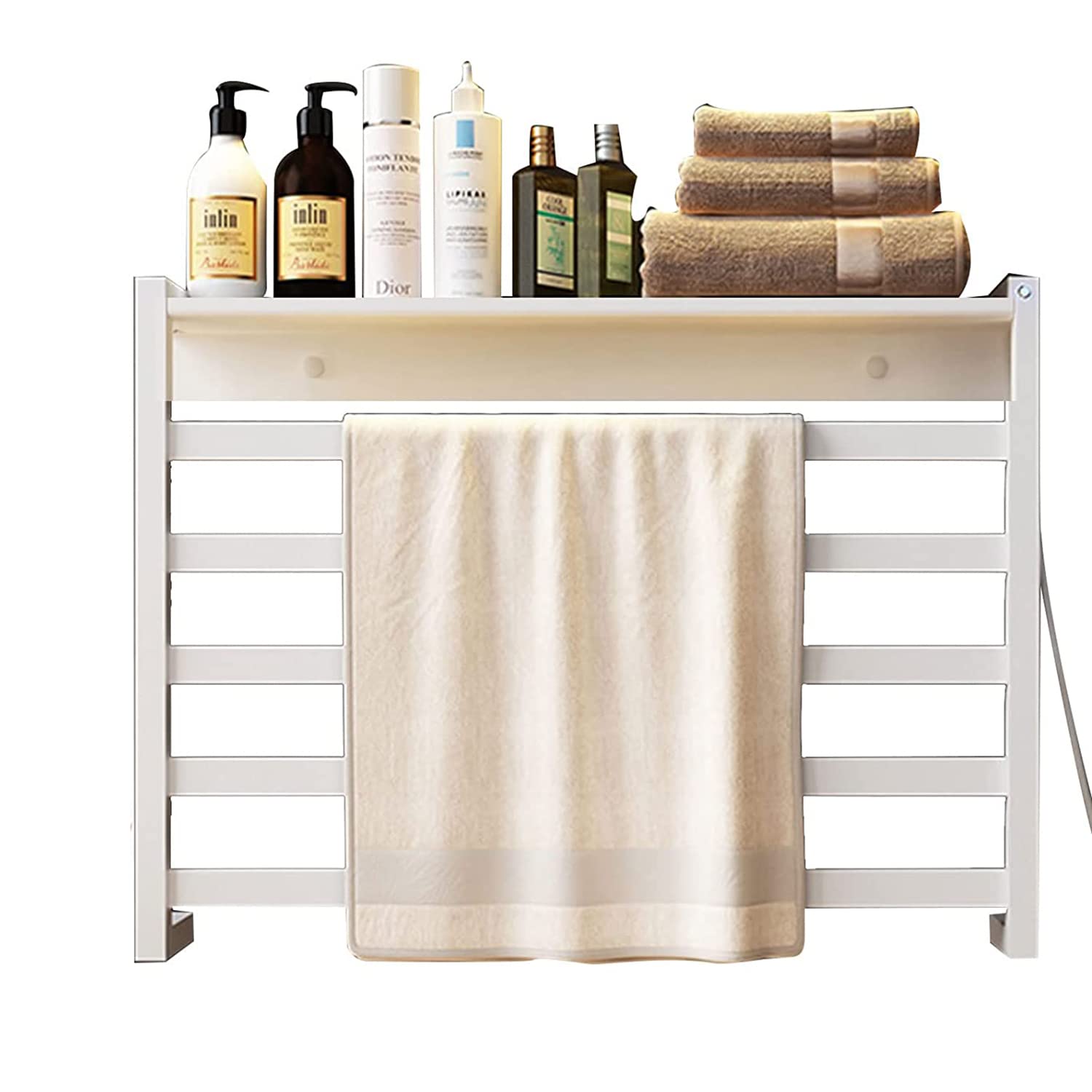 Electric Heated Towel Rack - 5-Bar Wall Mounted Bathroom Towel Warmer with Timer & Top Shelf | Fast-Drying, Space-Saving Design for Cozy Bathrooms, Spas & Luxury Homes
