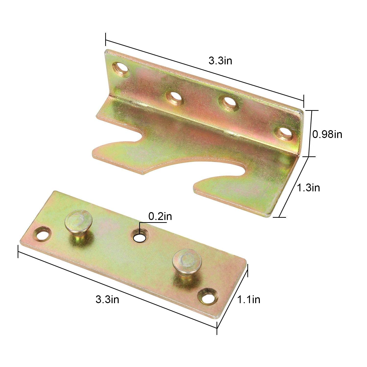 Heavy Duty No-Mortise Bed Rail Brackets Set of 4 - Steel Gold Brackets & Plates with Screws for Wooden Bed Frames, Rails, Headboards & Footboards - Perfect for Bed Frame Assembly, Repair and DIY Furniture Projects