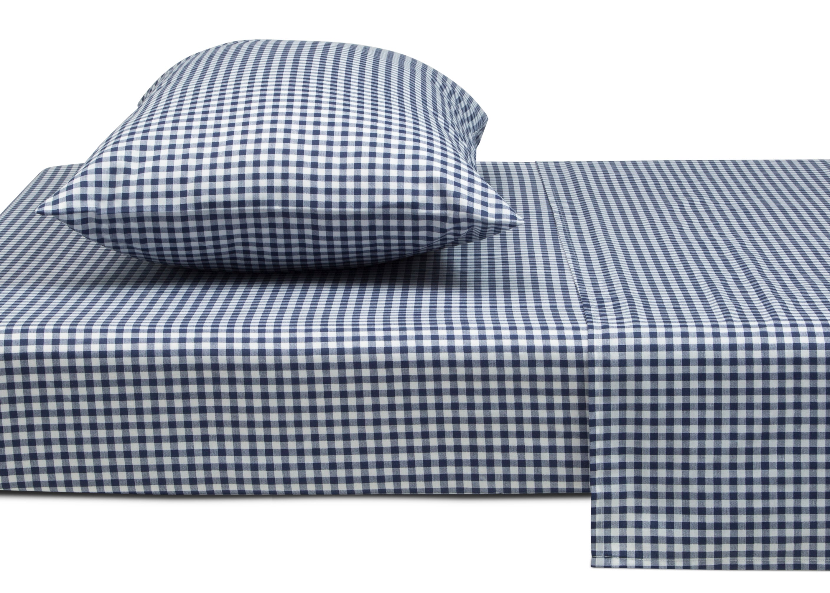 Navy Gingham 3-Piece Twin Sheet Set - Soft 100% Cotton Bedding for Kids & Teens - Perfect for Dorm Rooms, Guest Beds & Cozy Bedrooms