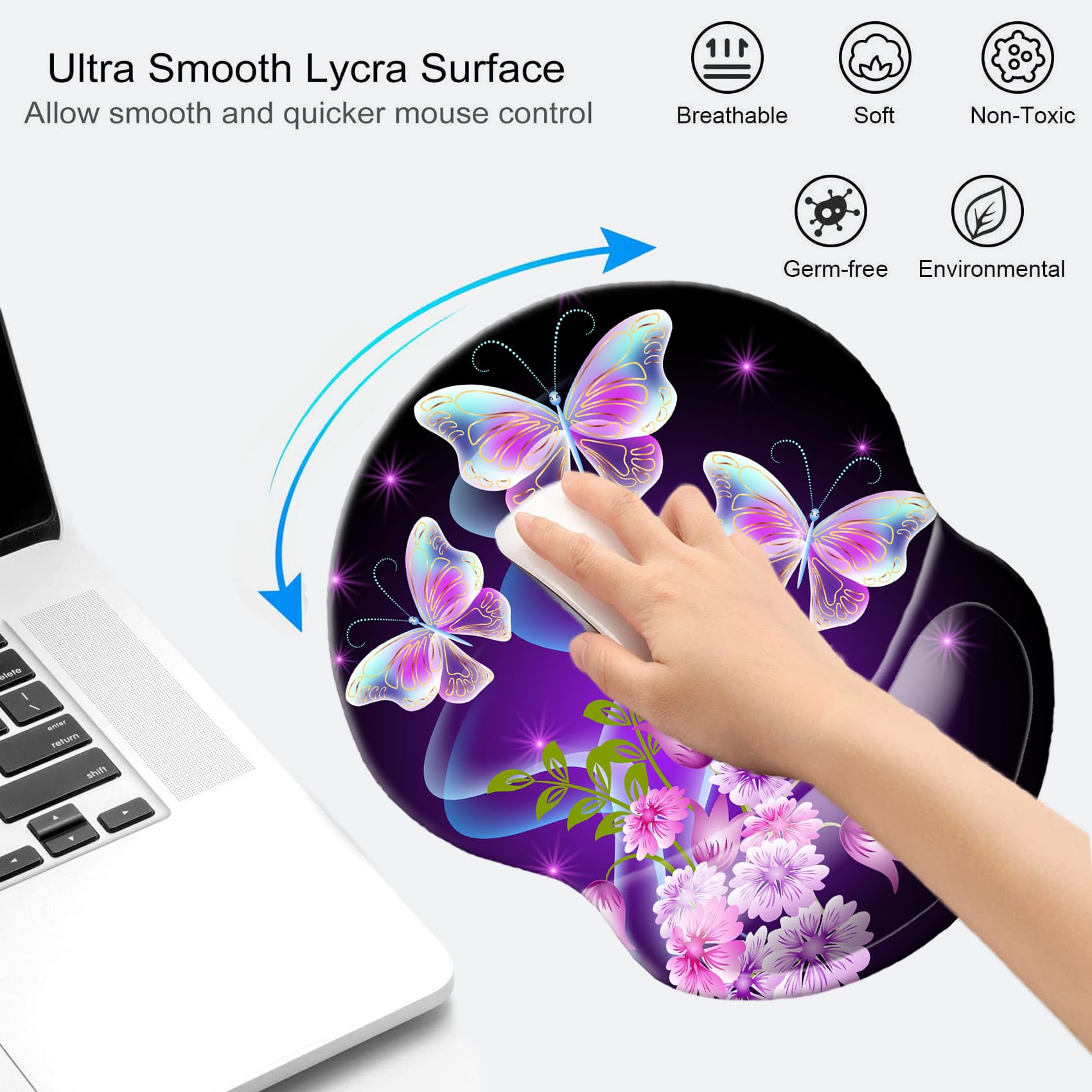 Ergonomic Mouse Pad with Wrist Support - Non-Slip Desk Mat for Office, Computer, Laptop & Mac - Comfortable & Lightweight Mousepad for Long Work Hours (DL-Butterfly) - Perfect for Gaming, Programming & Office Work