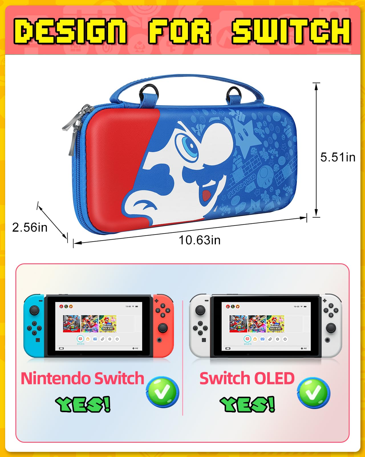 Cute Nintendo Switch/Switch OLED Carrying Case - Portable Hard Shell Travel Storage Bag for Teen Boys & Girls | Funny Cartoon Design | Protective Pouch for Switch Accessories (Blue Mali) - Perfect for Travel, School & Gaming On-The-Go