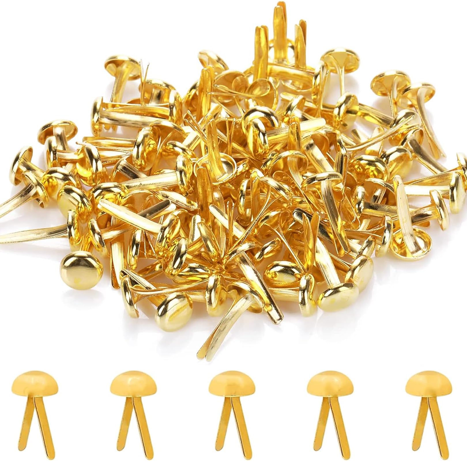 100Pcs Gold Split Pins Scrapbooking Brads, 8mmx17mm Metal Paper Fasteners Mini Brads for DIY Crafting, Card Making, Stamping, Journaling, Office Supplies, Home Decor & Gift Wrapping