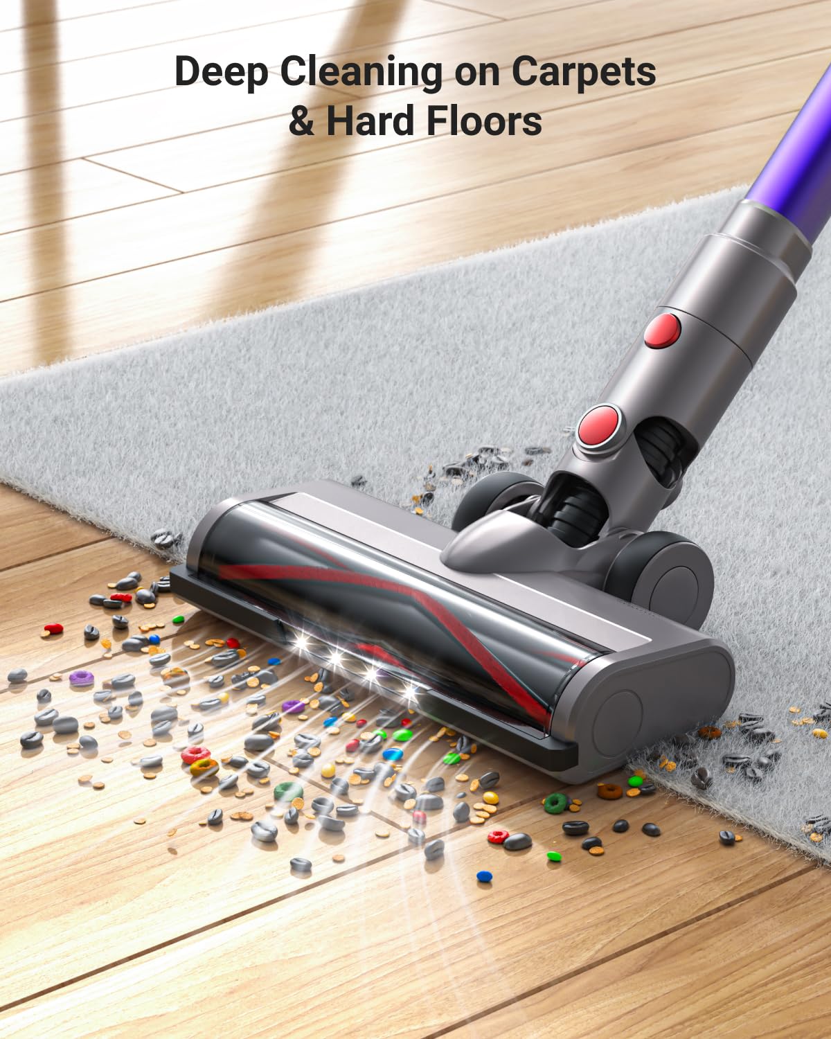 Powerful 550W/45KPa Cordless Vacuum Cleaner with Charging Station - 60 Min Runtime, 1.8L Dust Cup, Quiet & Anti-Tangle for Carpets, Hardwood Floors & Pet Hair - Ideal for Home Cleaning & Car Detailing