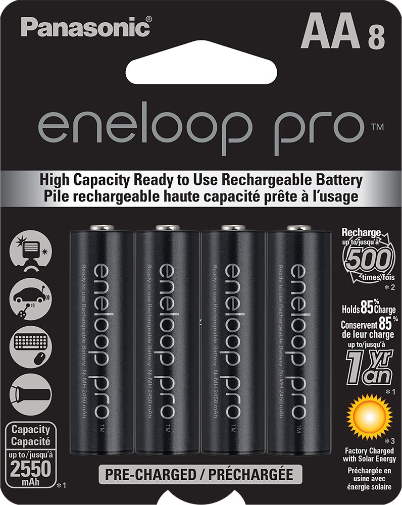 Panasonic Eneloop Pro High-Capacity Rechargeable AA & AAA Batteries - 8-Pack AA (BK-3HCCA8BA) & 4-Pack AAA (BK-4HCCA4BA) - 1.2V Ni-MH for Digital Cameras, Flashlights, Gaming Controllers & Electronics