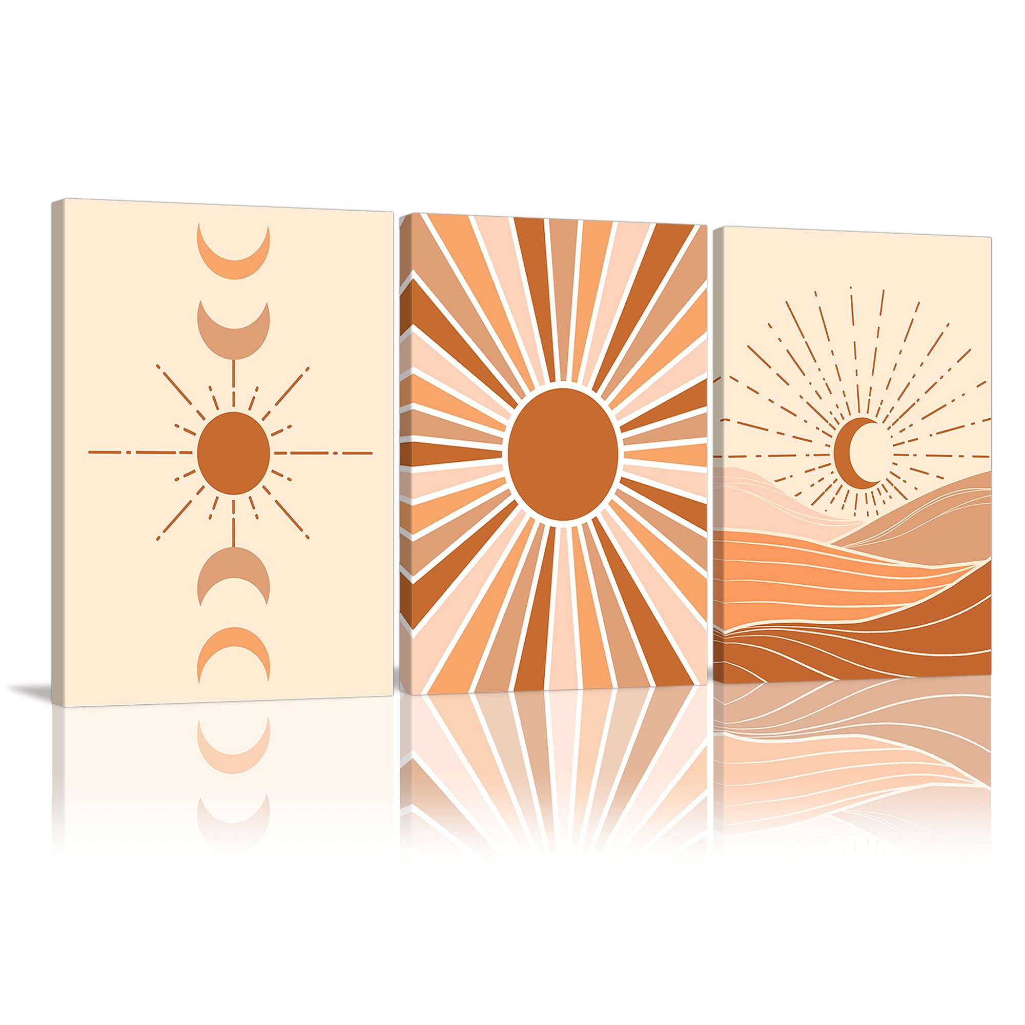Mid Century Modern Wall Art - 3 Panels Framed Canvas Terracotta Abstract Print | Minimalist Boho Geometric Wall Decor | Ready to Hang Living Room & Bathroom Artwork | Perfect for Home, Office & Bedroom Decor