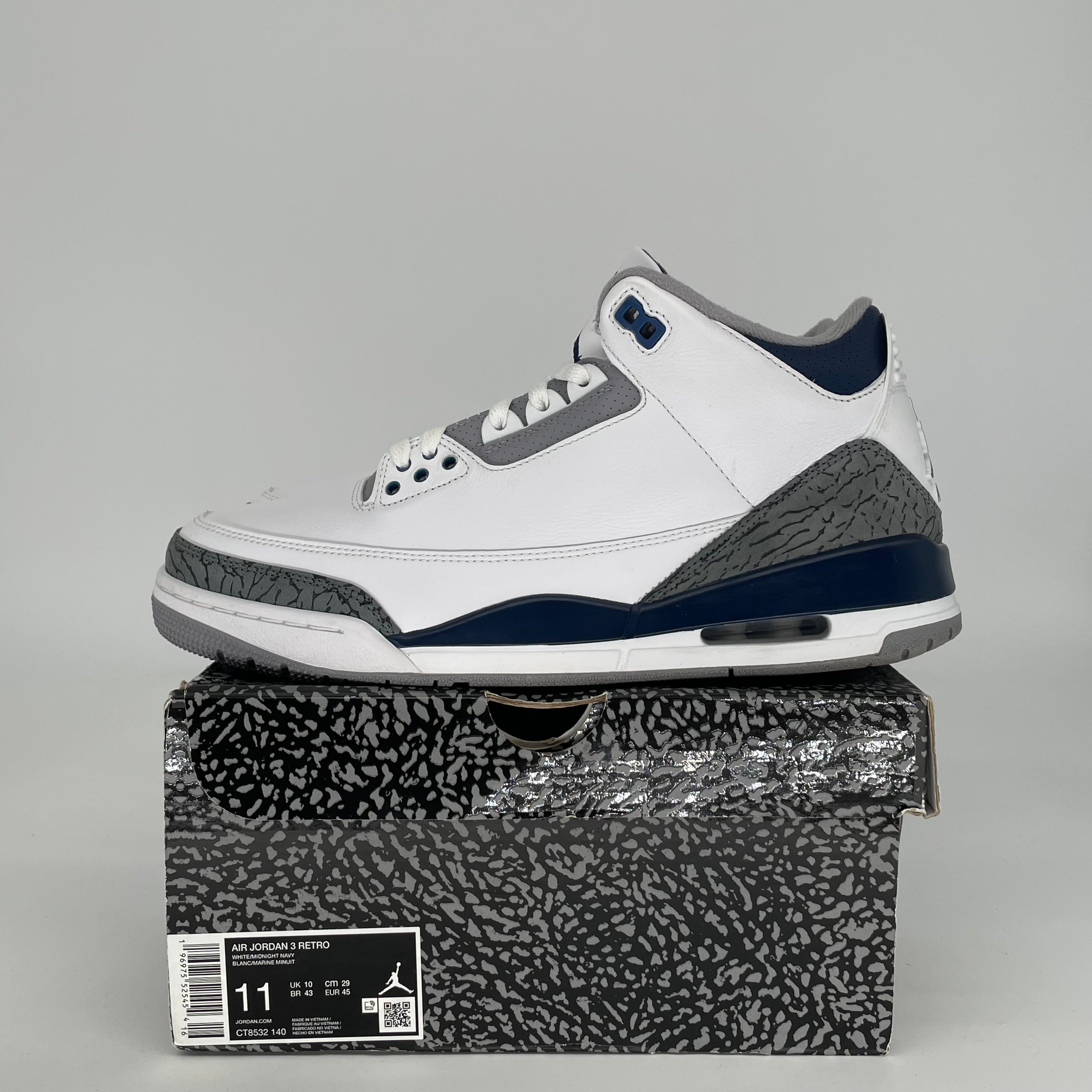 AIR JORDAN 3 Retro Midnight Navy Men's Basketball Shoes Size 11 - CT8532-140 | Authentic Sneakers for Casual Wear, Sports & Street Fashion