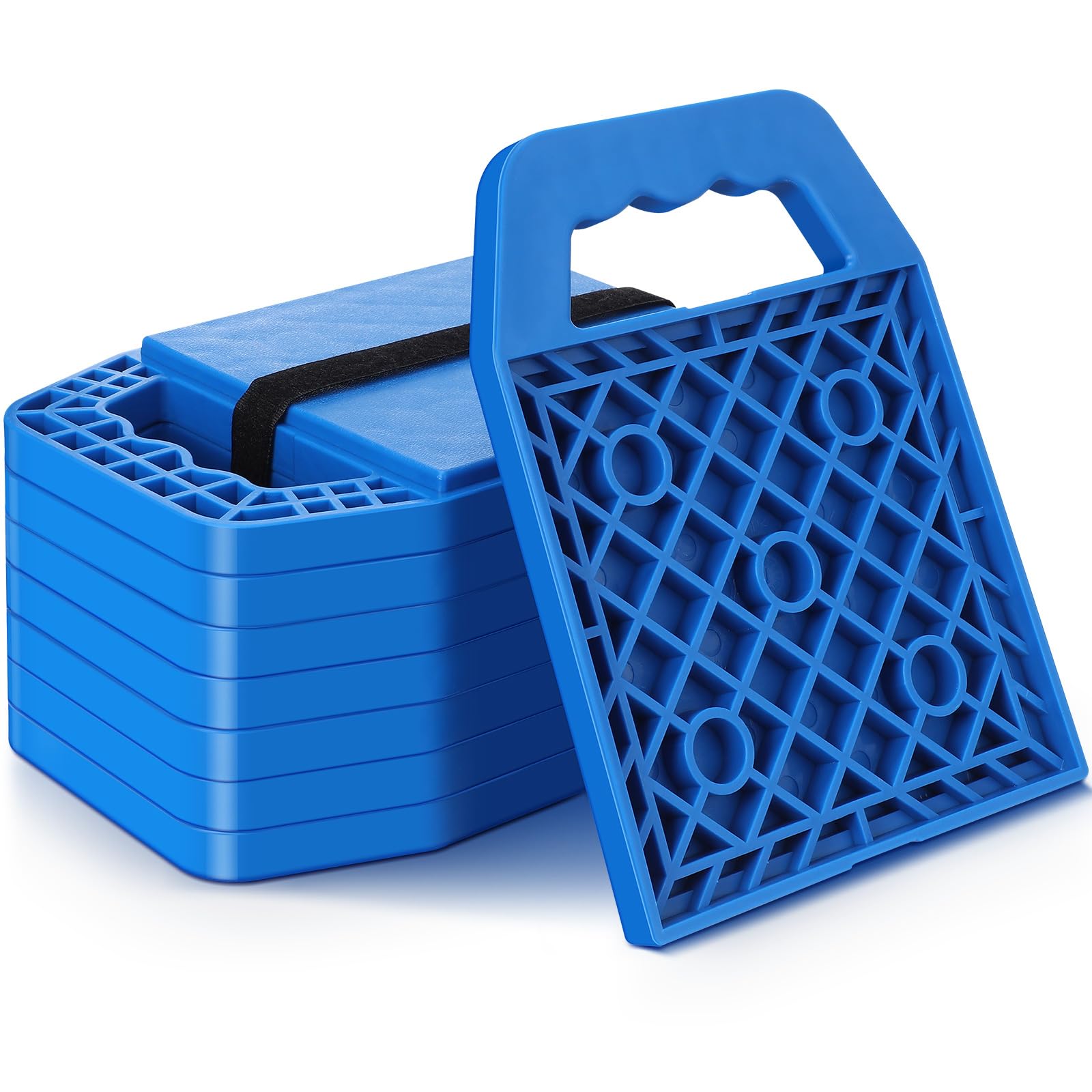 8-Piece RV Stabilizing Jack Pads - Heavy Duty Camper Leveling Blocks with Handle for Travel Trailers - Durable RV Stabilizer Pads for Easy Storage & Organization - Perfect for Camping, Road Trips & RV Parking (Blue)