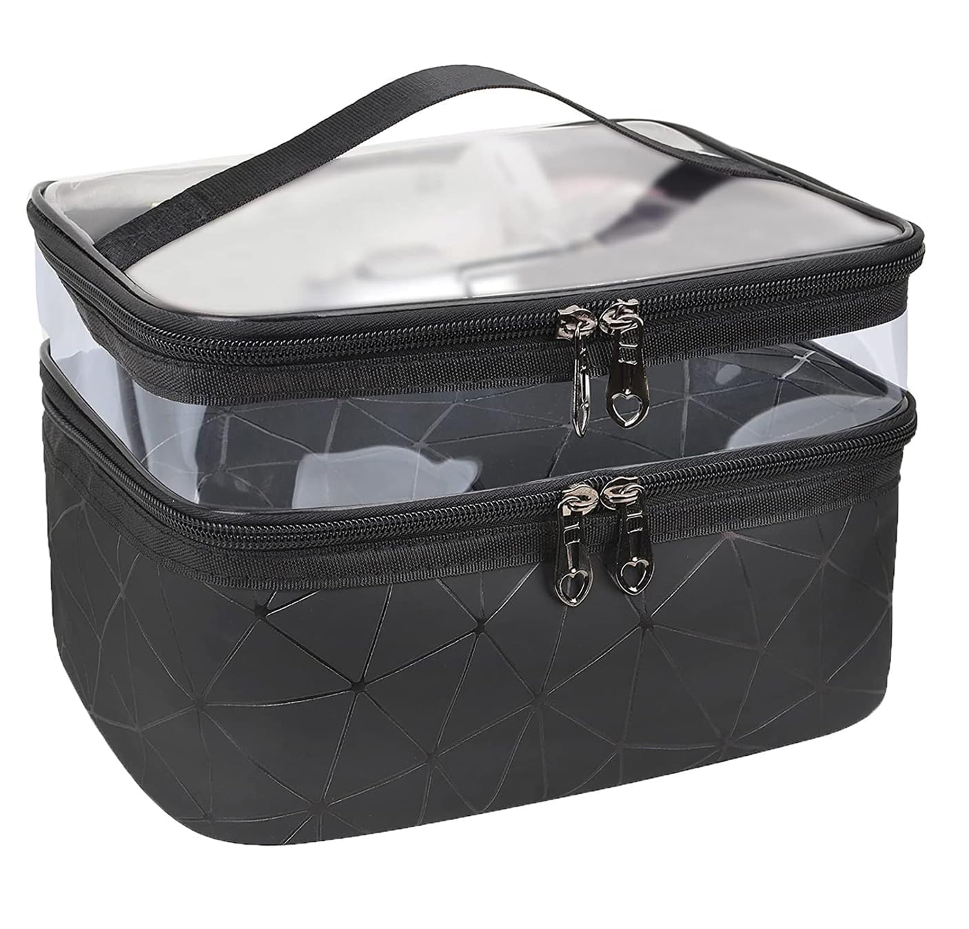 R RUNILEX Double Layer Large Clear Makeup Bag - Water-Resistant Travel Cosmetic Case & Toiletry Organizer for Women | Perfect for Camping, College, Gym & Daily Use (Black)
