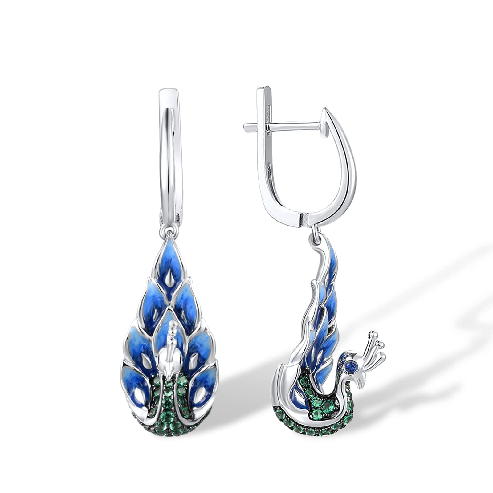 925 Sterling Silver Peacock Dangle Earrings for Women - Handmade Enamel Peahen Drop Earrings | Elegant Jewelry Gift for Birthday, Anniversary & Special Occasions