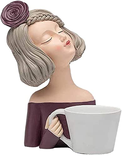 Creative Resin Cute Girl with Cup Figurine - Handcrafted Nordic Modern Sculpture for Home, Bedroom, Living Room & Outdoor Decor | Perfect for Desktop Display, Gift Giving & Interior Design Accents
