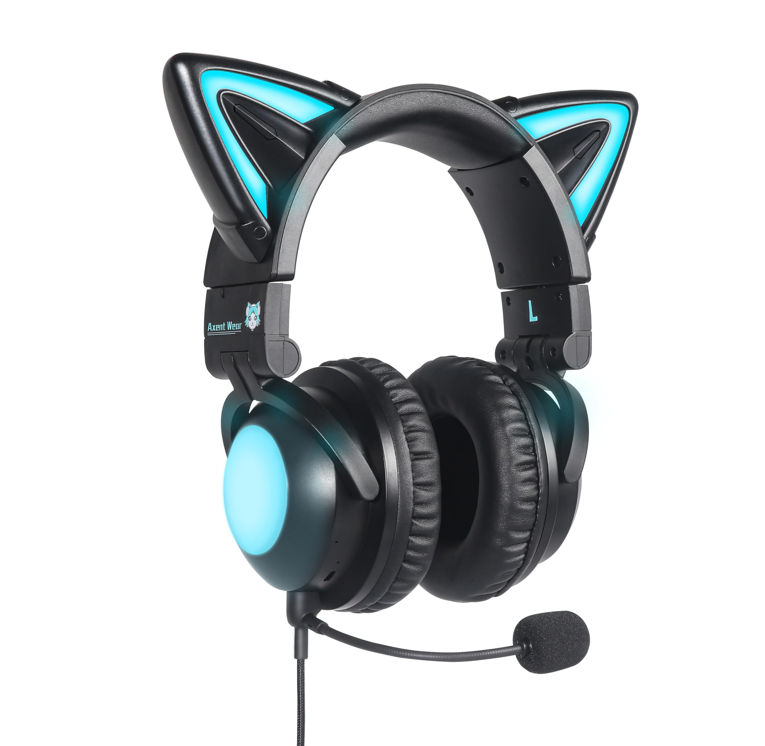 Wireless Cat Ear Headphones with LED Color Changing - Bluetooth & 3.5mm Wired Connection (12 Colors, Black) - Perfect for Gaming, Cosplay, and Music Listening