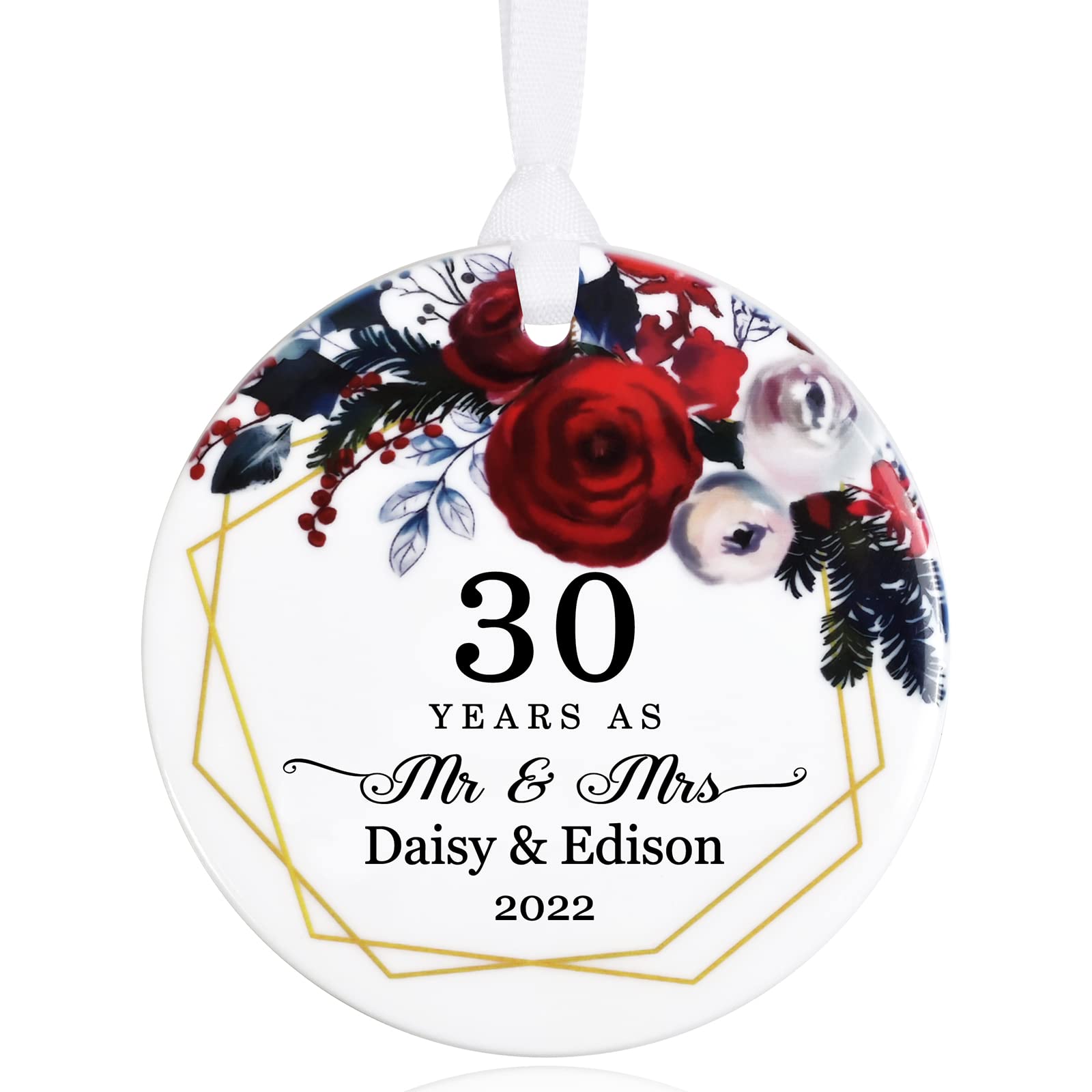 Custom Mr. & Mrs. Anniversary Ornament - Personalized Wedding Gift with Years of Marriage - Christmas Tree Keepsake for Couples - Perfect for 1st, 5th, 10th, 25th Anniversary Celebrations & Holiday Decorations