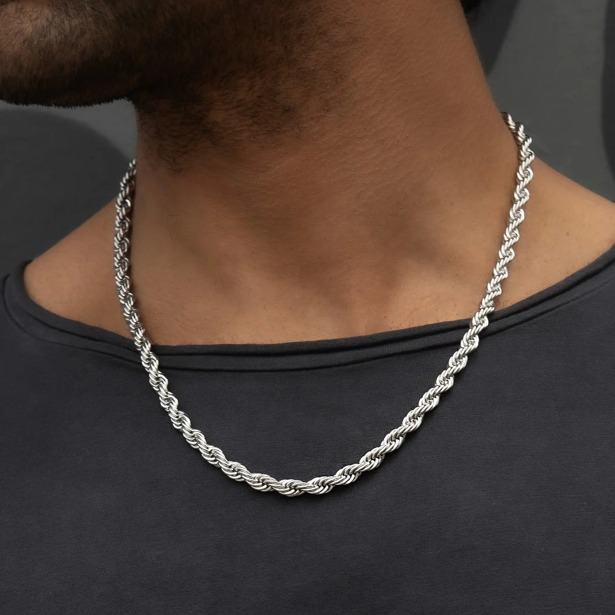 20 Rope Chain Necklace in 14K White Gold - 6mm Width, Durable & Elegant Jewelry for Women, Perfect for Weddings, Parties & Everyday Wear