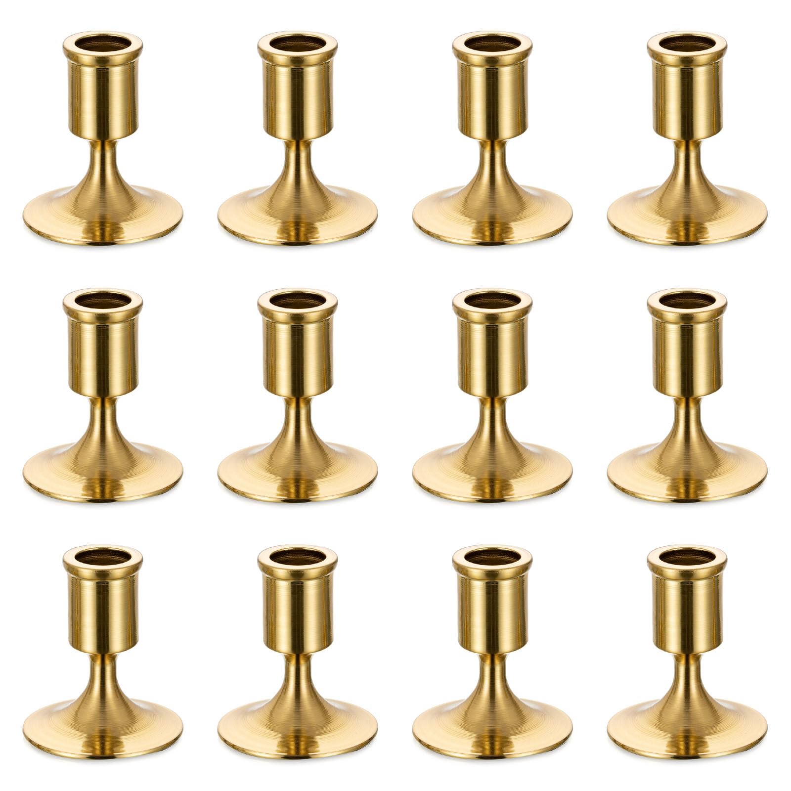 Elegant Gold Taper Candle Holders Set of 12 - Decorative Table Centerpiece for Wedding, Christmas, Bridal Shower & Dinner Party Decor - Perfect for Romantic Candlelight Dinners, Holiday Tablescapes & Special Event Decorations
