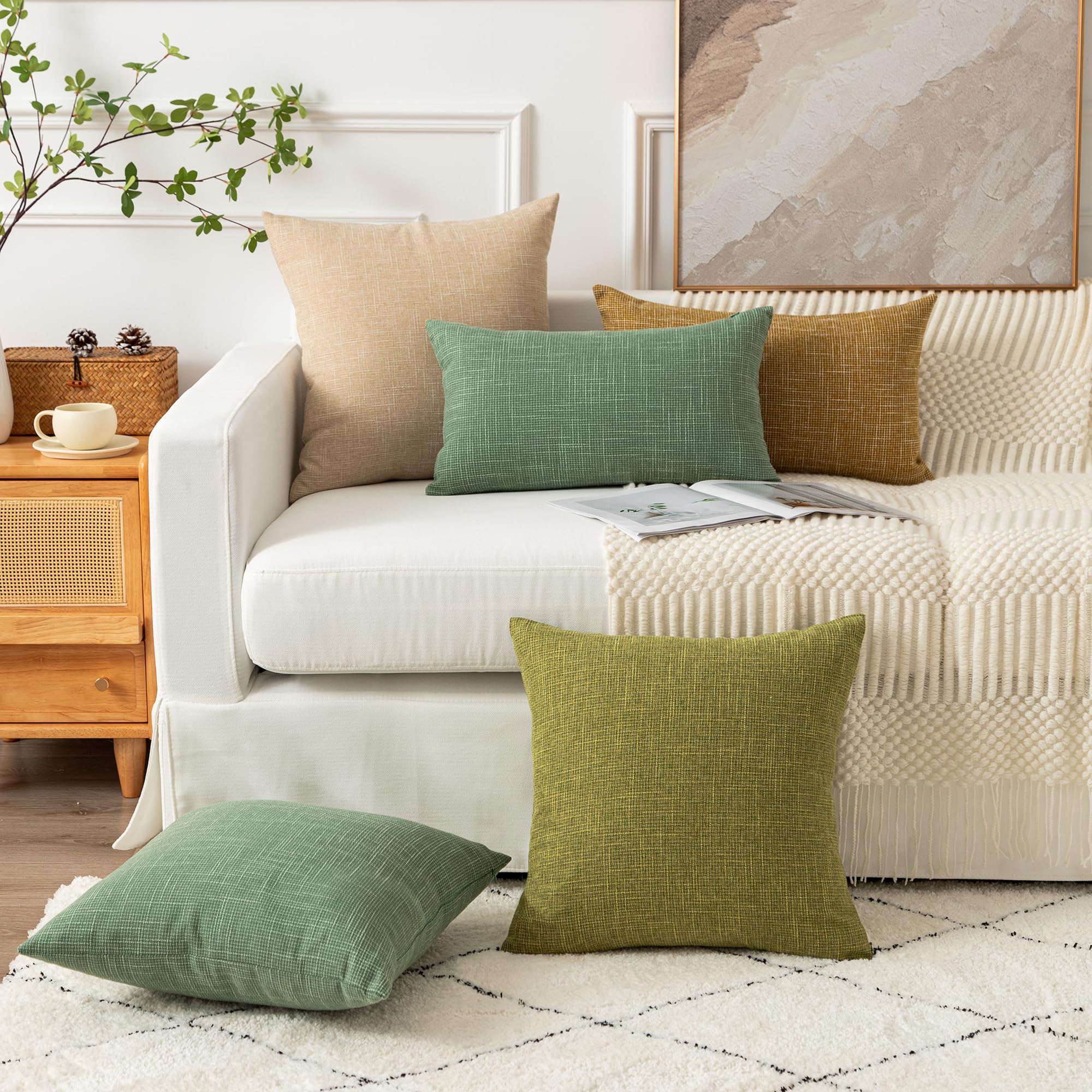 Kevin Textile Set of 2 Sage Green Linen Pillow Covers 18x18 Inch - Farmhouse Boho Decorative Throw Pillow Covers for Sofa, Couch, Bed & Home Décor - Perfect for Living Room, Bedroom and Seasonal Home Styling