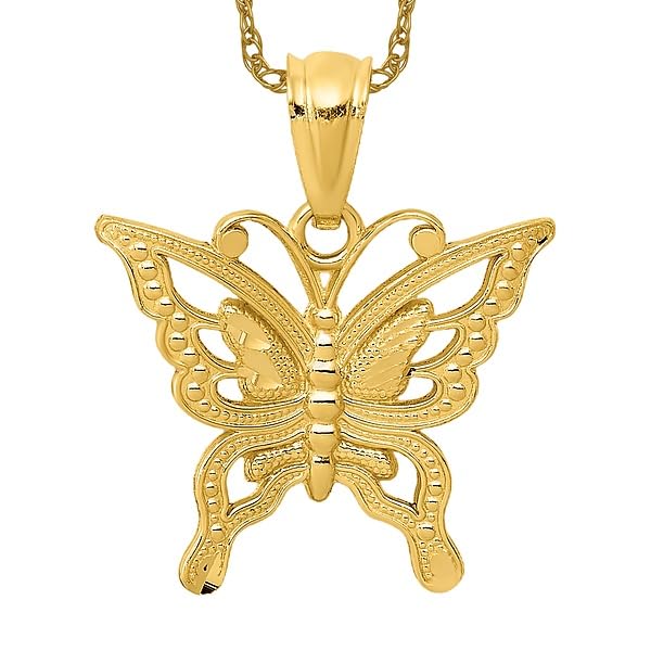 14K Solid Yellow Gold Butterfly Wings Necklace - Elegant Pendant Charm for Women - Perfect for Valentine's Day, Anniversary & Birthday Gifts
