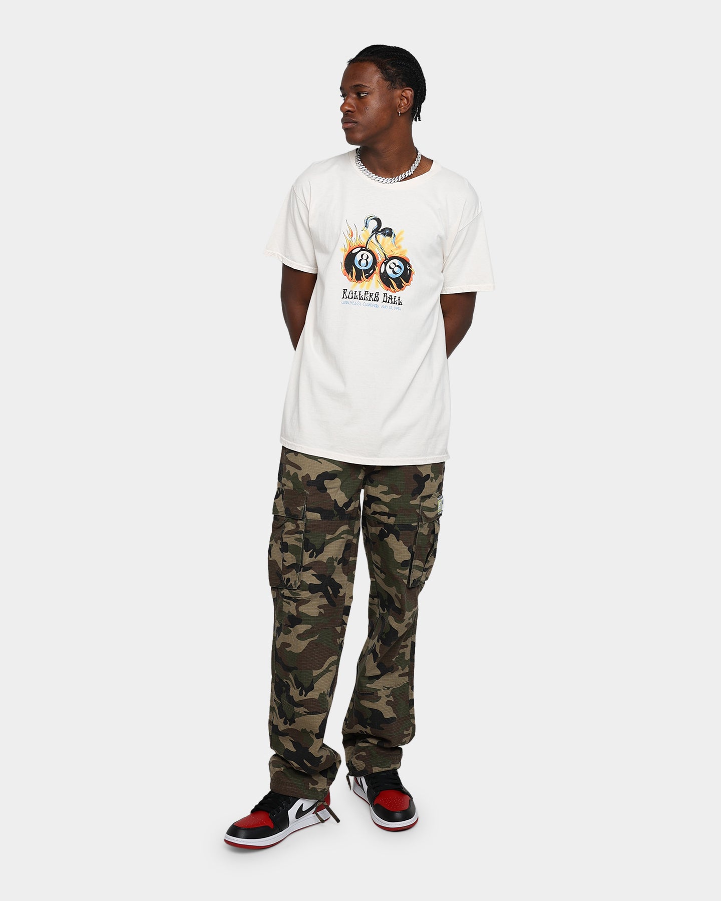 Vintage Rollars Ball Graphic T-Shirt - Off White Retro Thrifted Tee for Men & Women | Casual Streetwear, 90s Inspired Outfit, Unisex Soft Cotton Shirt