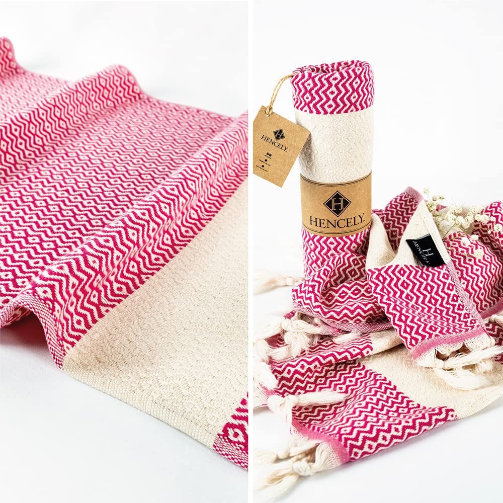 Premium Turkish Cotton Hand Towel Set of 2 - Soft & Absorbent Diamond Pattern Bath Towels (Pink) for Spa, Bathroom & Guest Use