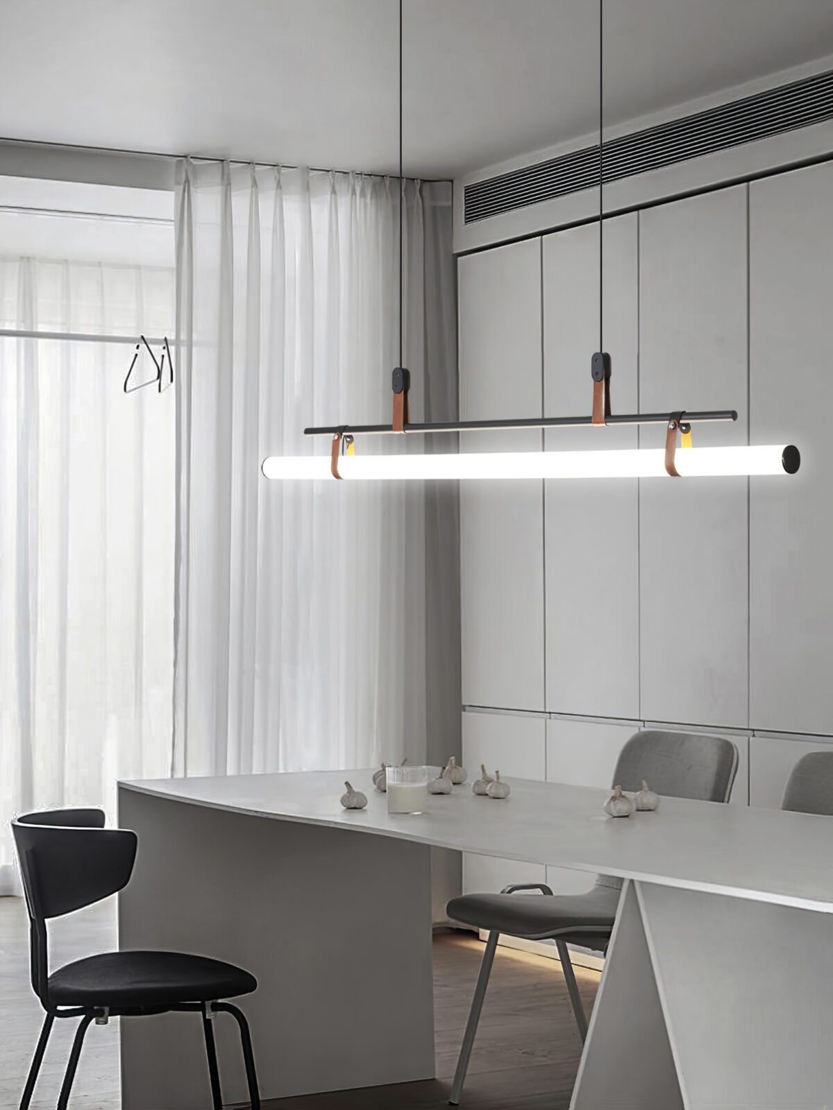 Modern Eden Linear Pendant Light - Sleek Minimalist Hanging Fixture for Kitchen Island, Dining Room & Bedroom Lighting - Adjustable LED Chandelier for Contemporary Home Decor