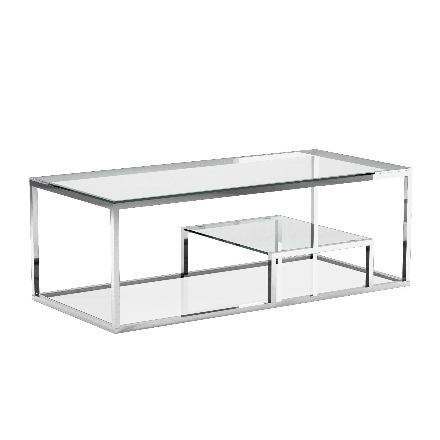 Modern Rectangular Coffee Table with Second Shelf - Uptown Club Gael Collection Silver Finish for Living Room, Office, or Lounge | Stylish & Functional Home Decor