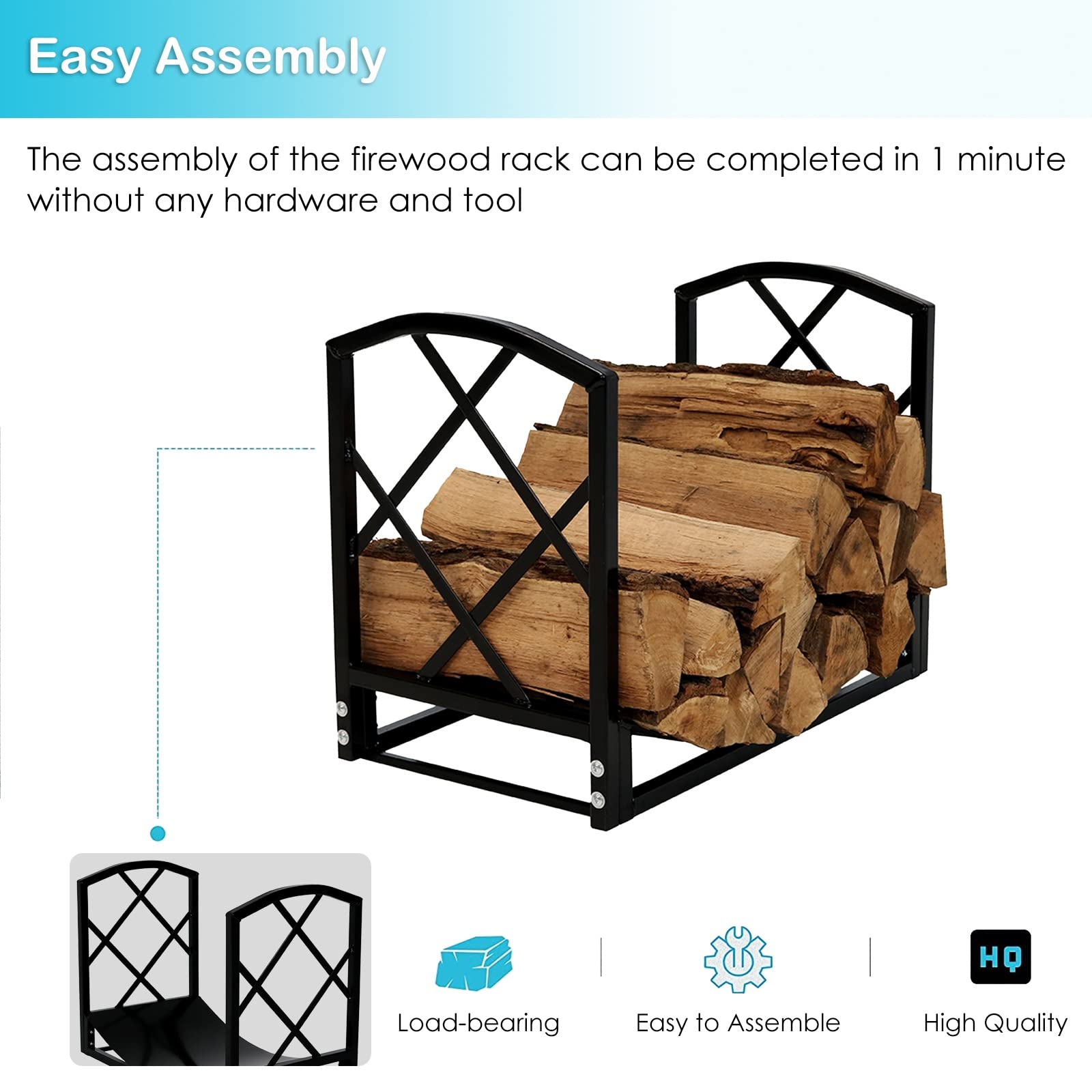 Heavy Duty Firewood Log Rack with Wheels - Wooden Fireplace Tool Set for Indoor/Outdoor Use - Storage Organizer Holder for Fireplace, Stove & Fire Pit Accessories - Perfect for Patio, Backyard & Camping