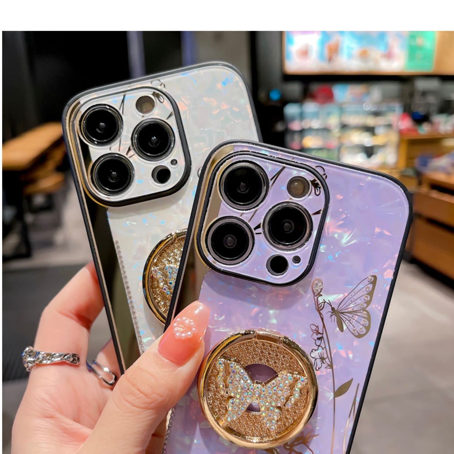 Topwin Cute Bling Glitter Floral Butterfly iPhone 13 Pro Case 6.1