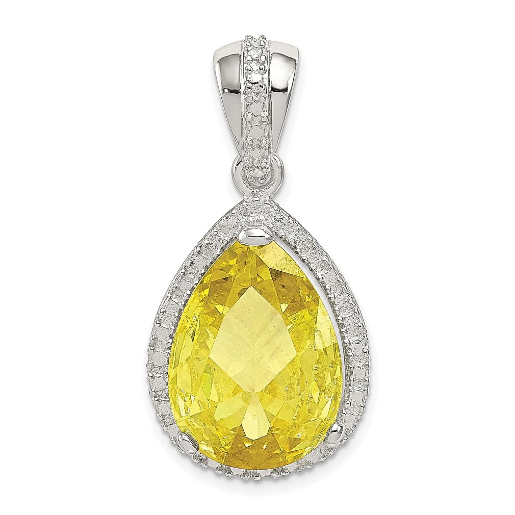925 Sterling Silver Pear Shape Yellowish Green Cubic Zirconia Pendant Necklace for Women - Elegant Fine Jewelry Gift for Her - Perfect for Weddings, Anniversaries & Special Occasions