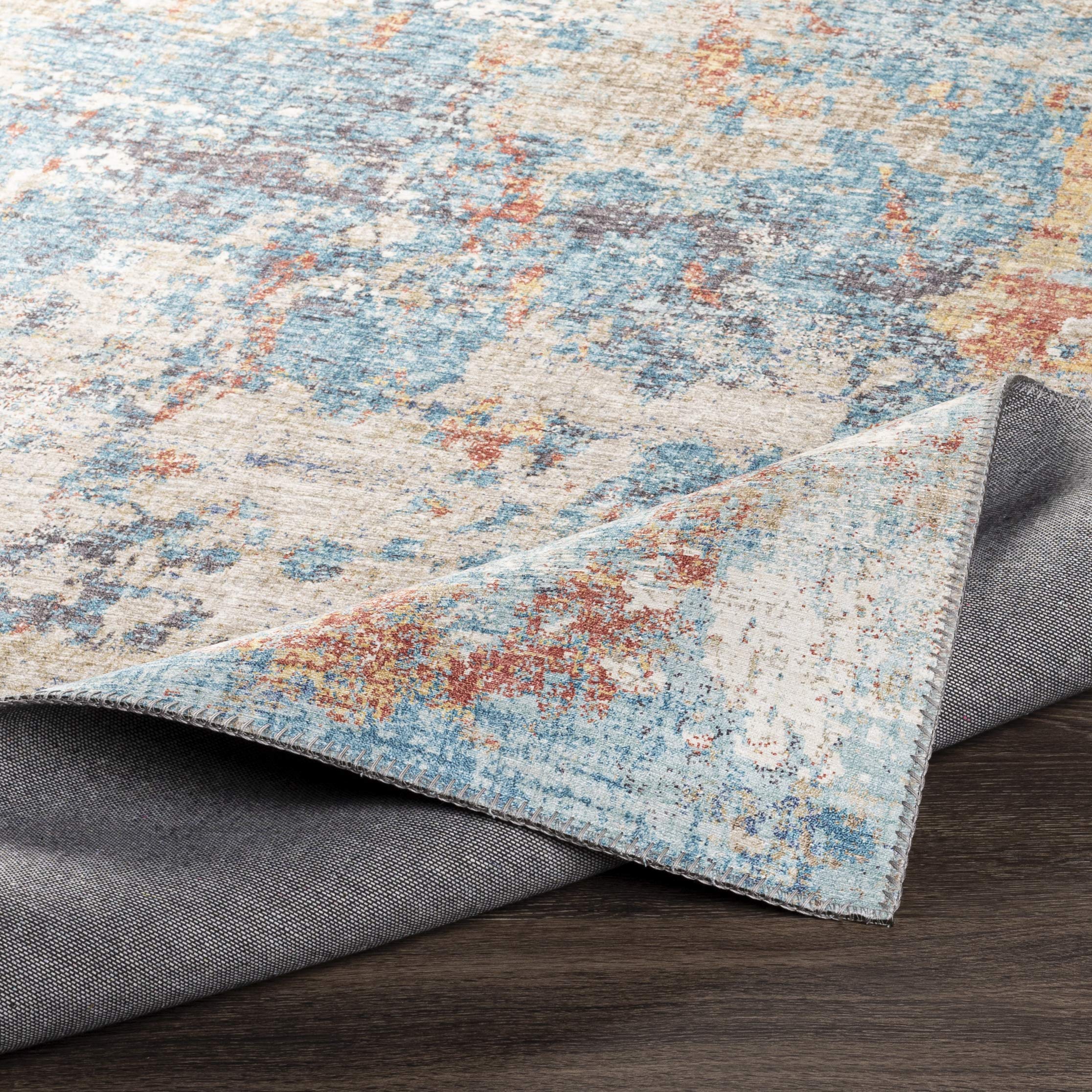 Mark&Day 9x12 Modern Teal Area Rug - Blue Orange Grey Non-Slip Carpet for Living Room, Bedroom, Kitchen | Soft & Durable Indoor Rug for Home Decor (9' x 12') | Perfect for Cozy Spaces & High Traffic Areas