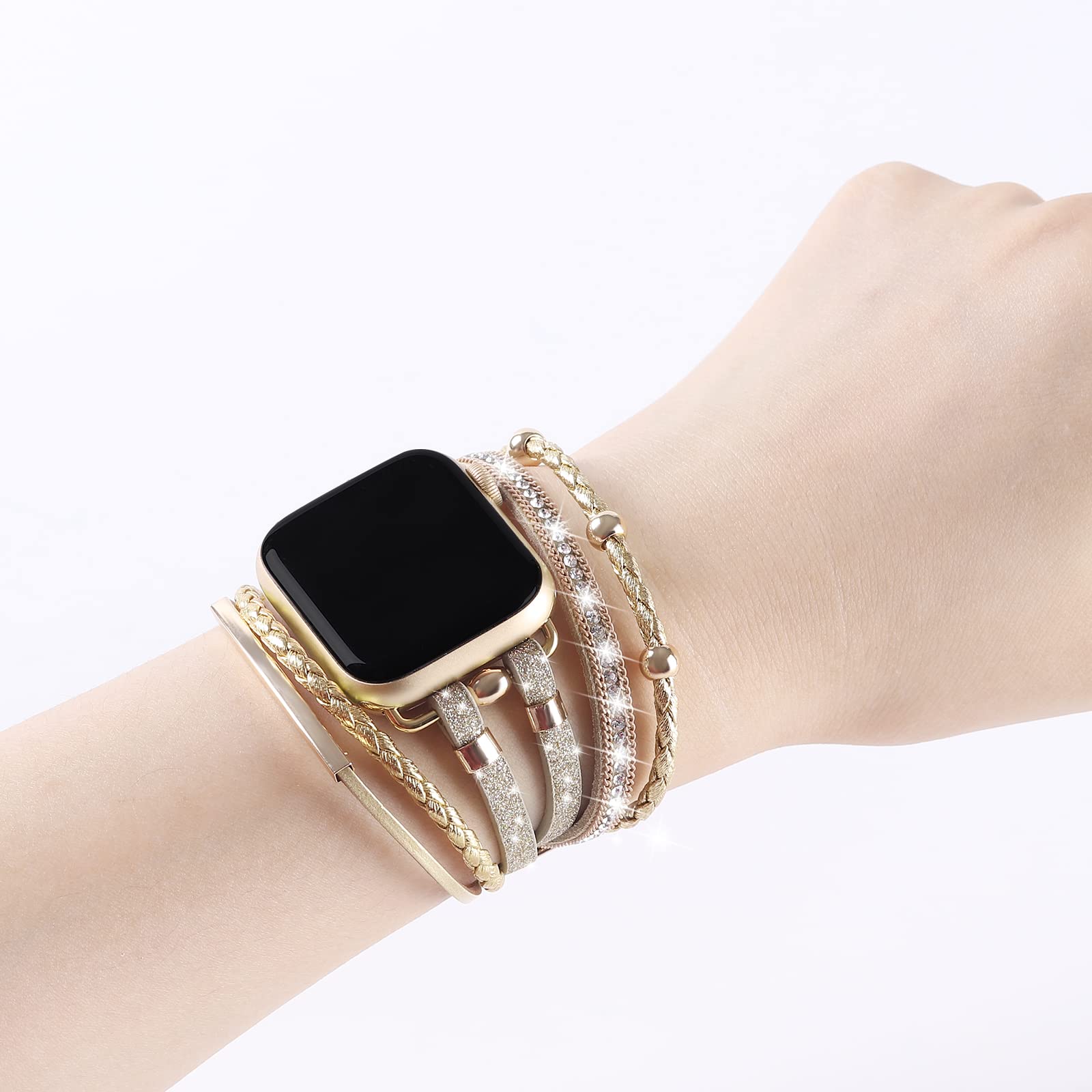 WONMILLE Genuine Leather Apple Watch Bands for Women - Compatible with 38mm 40mm 41mm 42mm 44mm 45mm 49mm Models - Boho Bracelet Strap for Series Ultra/SE/1-10 - Perfect for Workouts, Office & Casual Wear