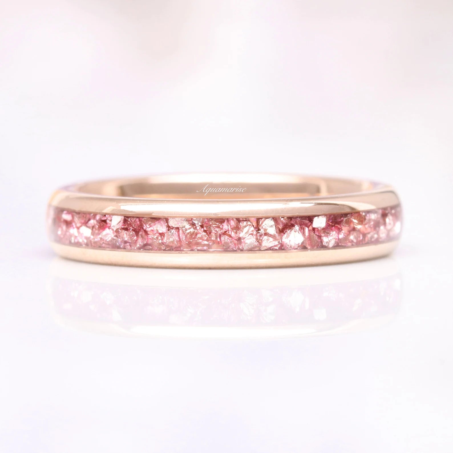 Exquisite Crushed Morganite Couples Ring - Elegant Rose Gold Plated Wedding Band for Her & Him - Perfect for Anniversaries, Engagements & Romantic Gifts