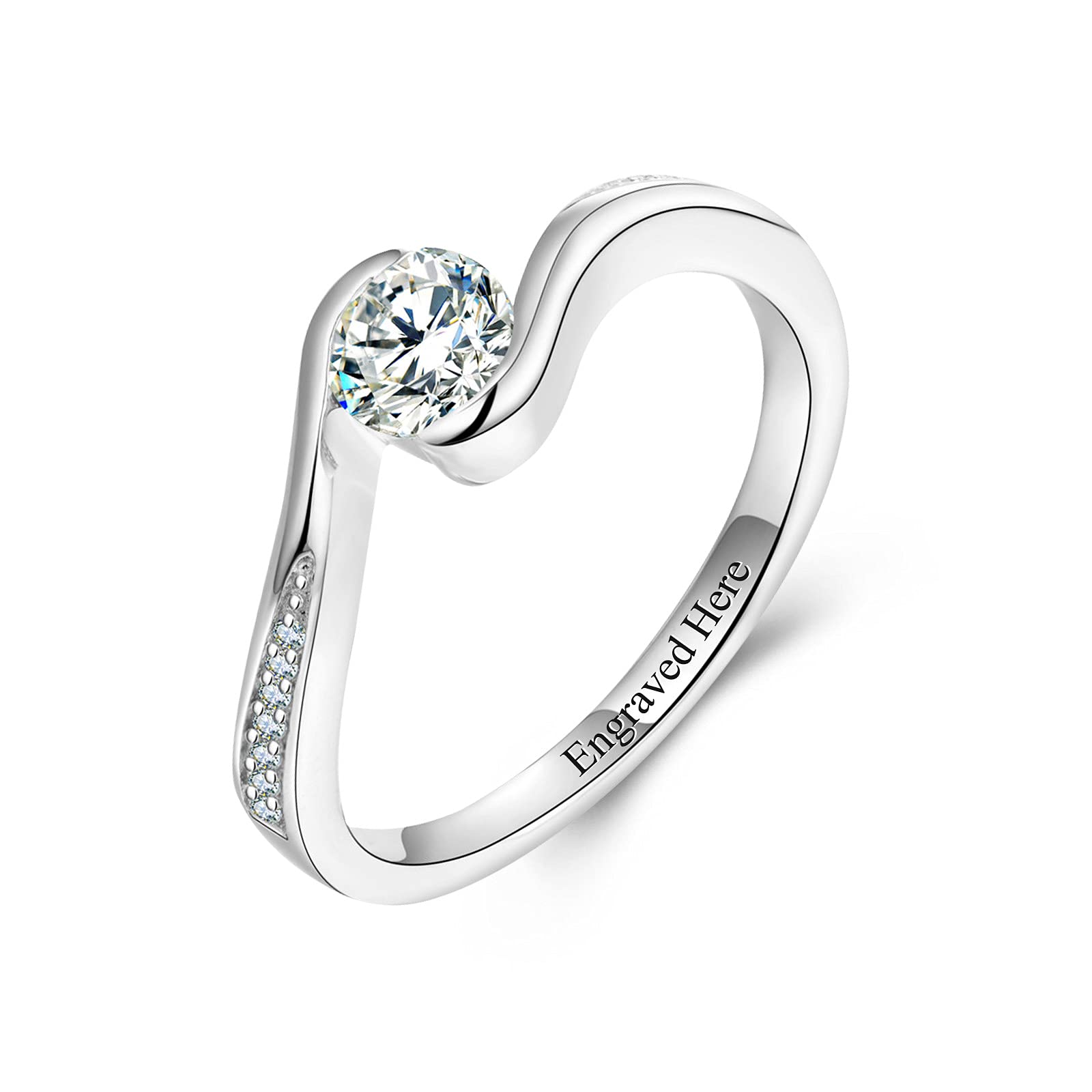 925 Sterling Silver 1 Carat Moissanite Solitaire Ring - Custom Engraved Twist Design Wedding, Engagement, Anniversary Ring for Women - Perfect Gift for Girlfriend, Wife & Brides (Ideal for Proposals, Vow Renewals & Special Occasions)