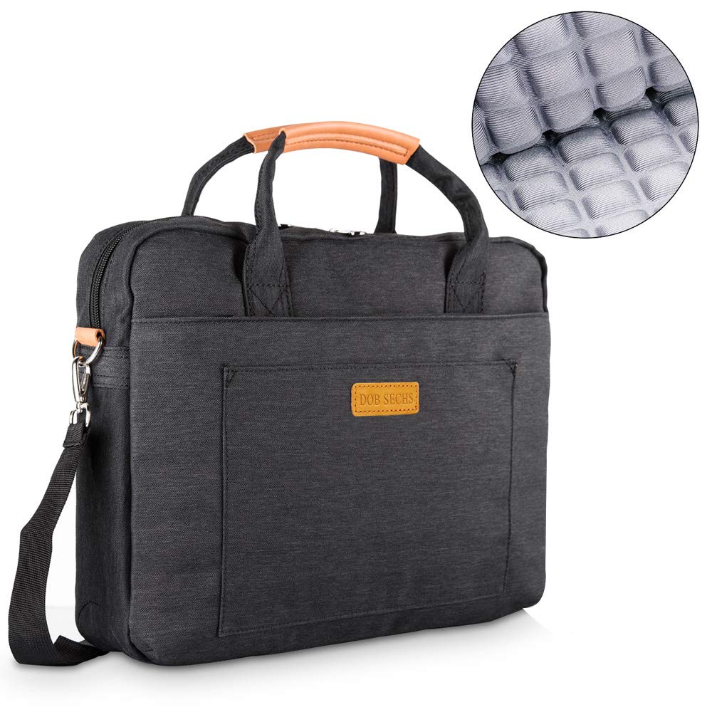 DOB SECHS 13.5-14.4 Inch Laptop Bag - Shockproof Business Computer Messenger Briefcase with Shoulder Strap for Women & Men, Black - Ideal for Work, Travel & School
