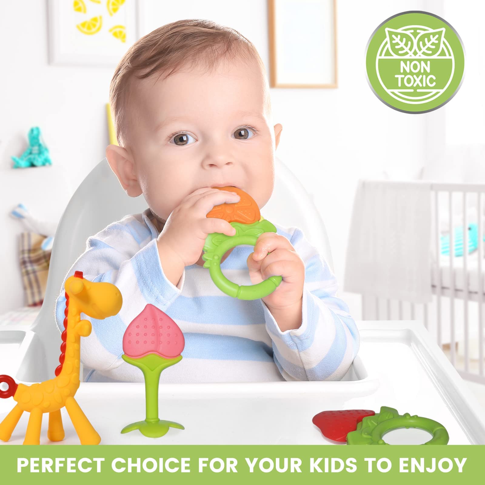 Organic Silicone Baby Teethers for 0-6 Months - 6 Pack Freezer Safe Teething Toys for Newborns & Infants | Soothing Gum Relief | Perfect Baby Shower Gift for Boys & Girls | Use for Home, Travel & Daycare