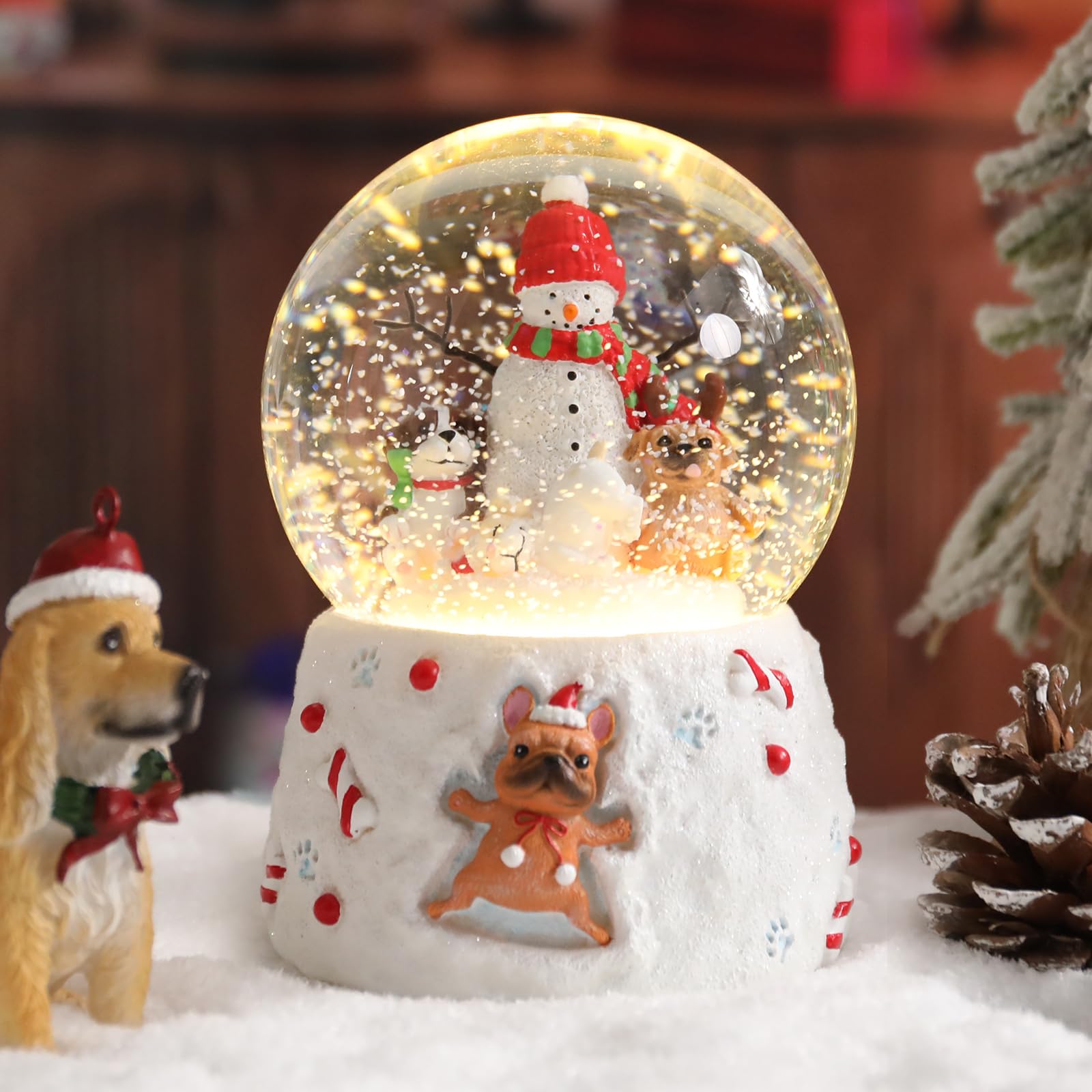 Vipush Musical Snow Globe with Snowman & Puppies - Color Changing LED Lights Christmas Decor, Gift for Girls & Kids - Perfect for Holiday Decorations, Birthday Gifts and Home Décor