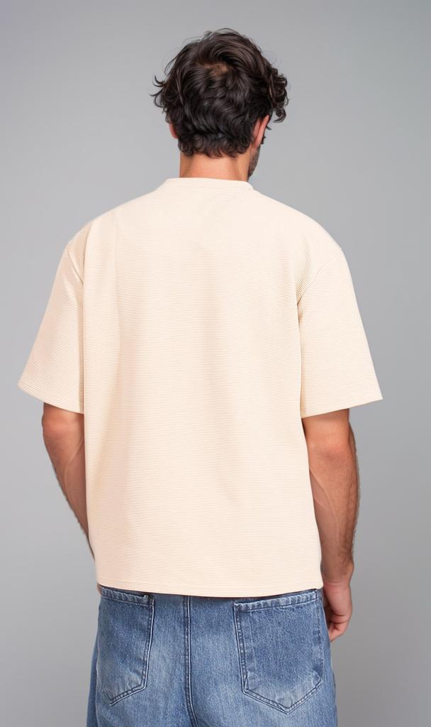 R207840 Spun Stripe T-Shirt for Men - Soft Cotton Beige Casual Tee - Perfect for Everyday Wear & Summer Outfits