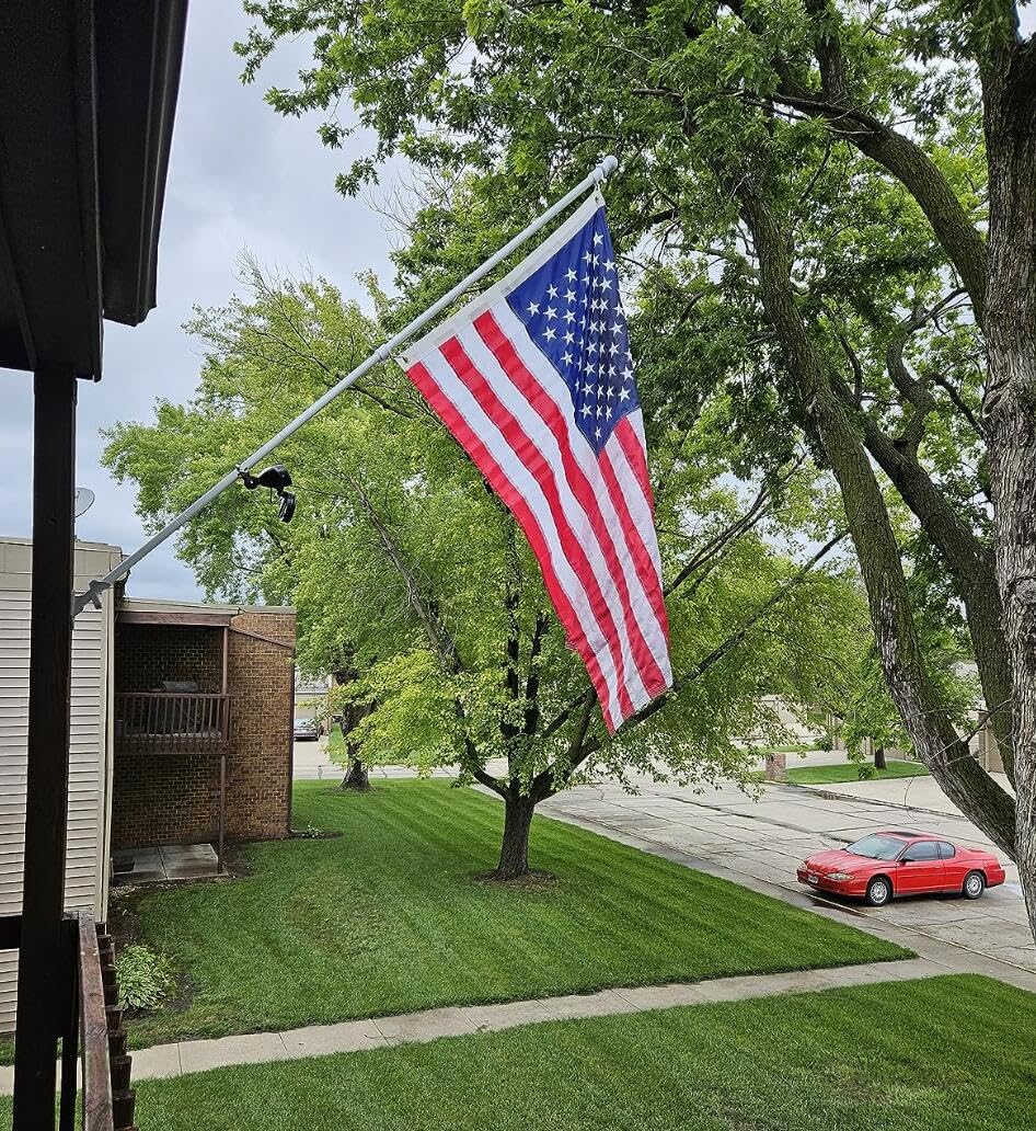 3x5 American Flag with 6ft Tangle-Free Flag Pole Kit - Outdoor Residential Flag Set Includes Embroidered US Flag, Holder Bracket & White Pole for House, Porch, Yard - Perfect for Patriotic Home Decor & Outdoor Display
