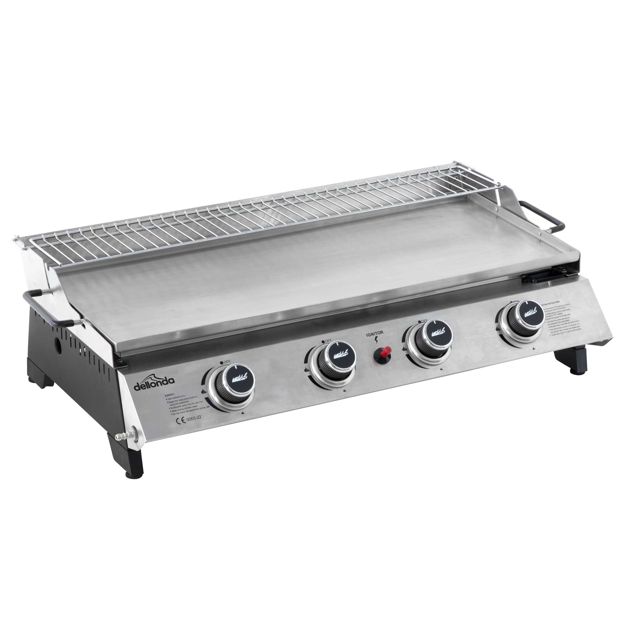 4 Burner Portable Gas Griddle with Warming Rack - 10kW Stainless Steel Outdoor Cooking Grill - Perfect for Backyard BBQs, Camping & Tailgating Parties