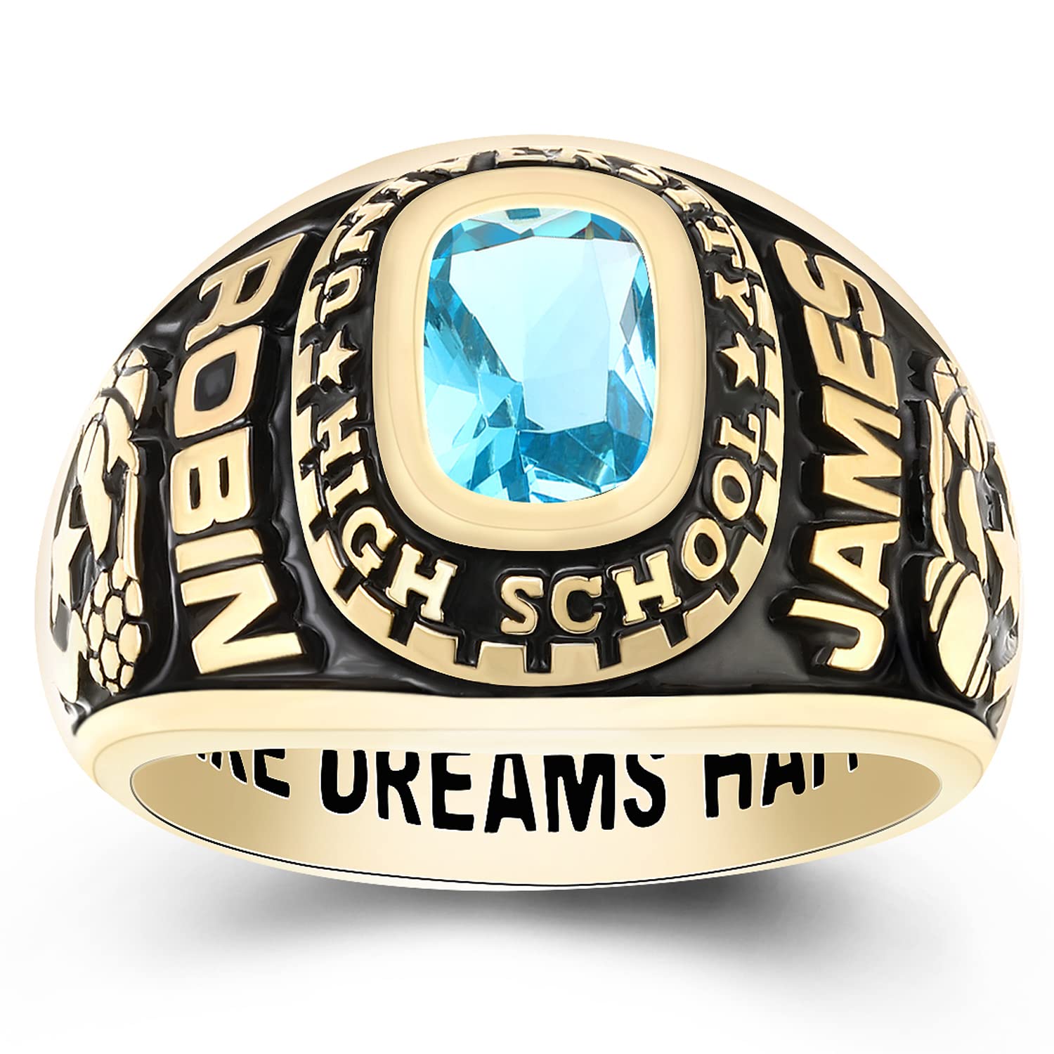 Custom Personalized Sterling Silver Class Rings for Women | High School & Graduation Rings with Cubic Zirconia & Birthstone | Gold Plated Sizes 5-15 | Perfect for 2024 Graduation Gifts, School Spirit & Memorable Keepsakes