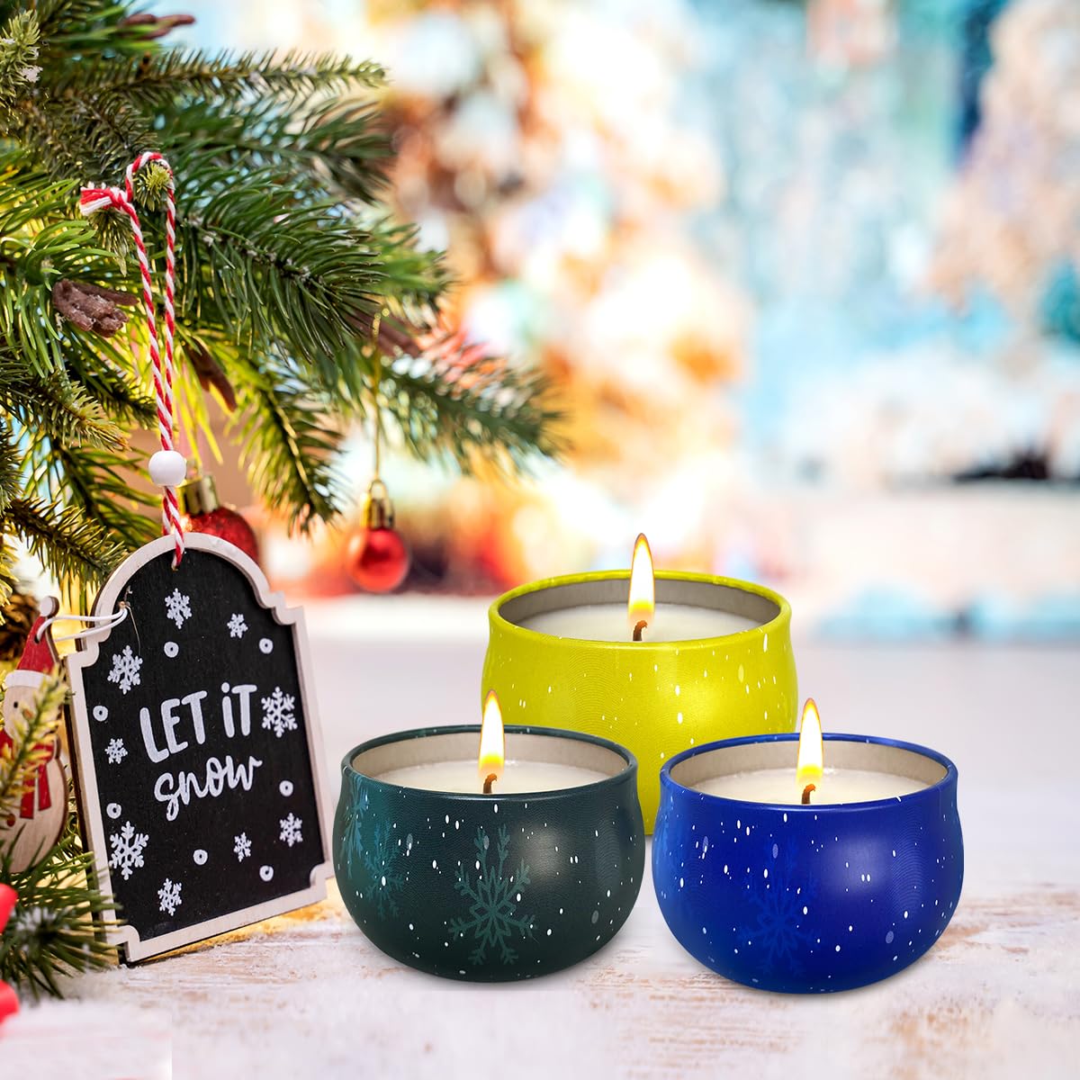 Christmas Small Tin Scented Candles - 3 Pack Long Lasting 90 Hour Soy Wax Candles (2.5oz Each) | Holiday Home Decor, Aromatherapy, Bath Relaxation, Birthday & Gift Ideas for Women