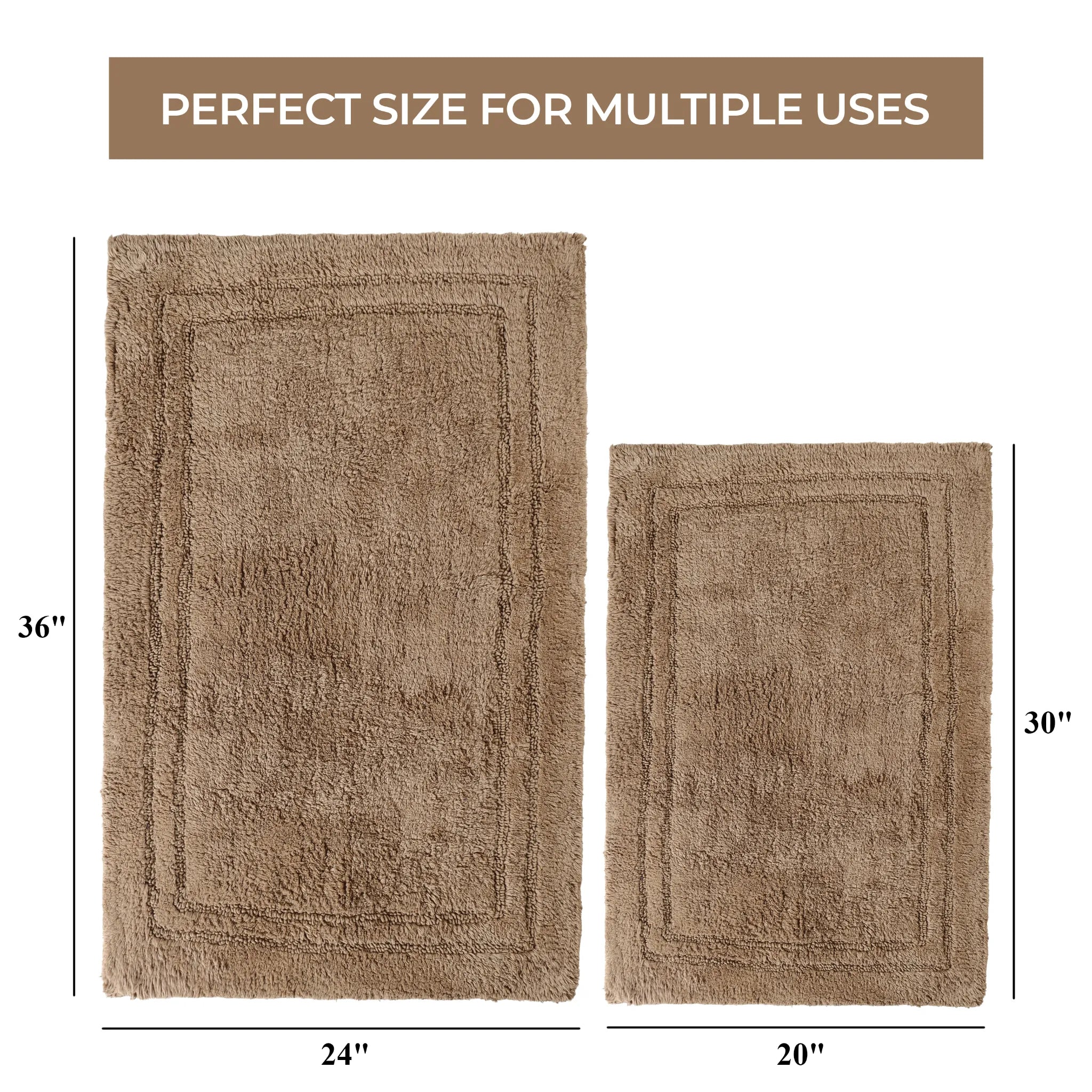 Non-Slip Cotton Bathroom Rug Set - 2 Piece Washable Absorbent Bath Mat with Anti-Skid Backing for Bathroom, Shower & Vanity Area