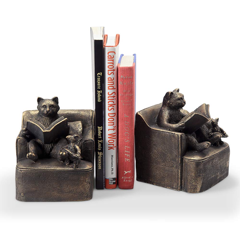 SPI Reading Friends Cat & Mouse Bookends Set - Cute Animal Bookends for Bookshelves, Perfect for Home Office Decor and Book Lovers Gift