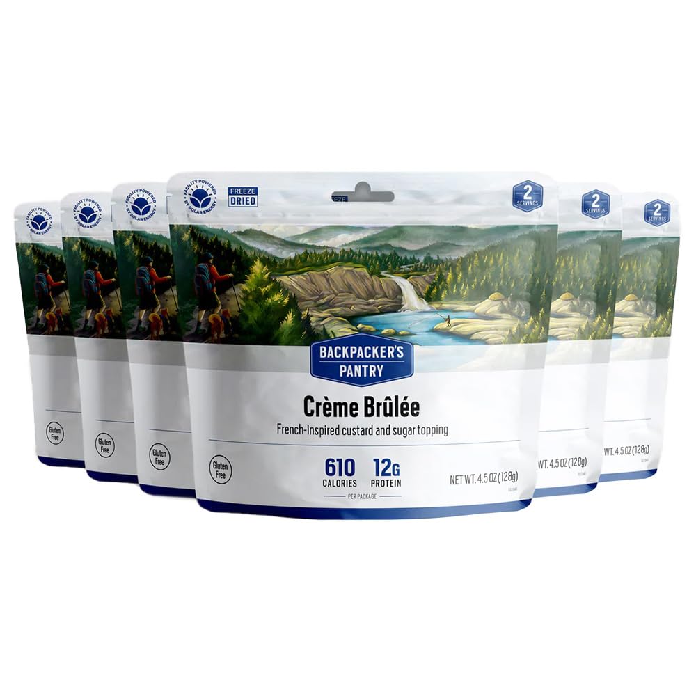 Backpacker's Pantry Freeze Dried Creme Brulee Dessert - High Protein (12g) Vegetarian Gluten-Free Camping Food - 6 Pack for Backpacking, Hiking & Emergency Preparedness