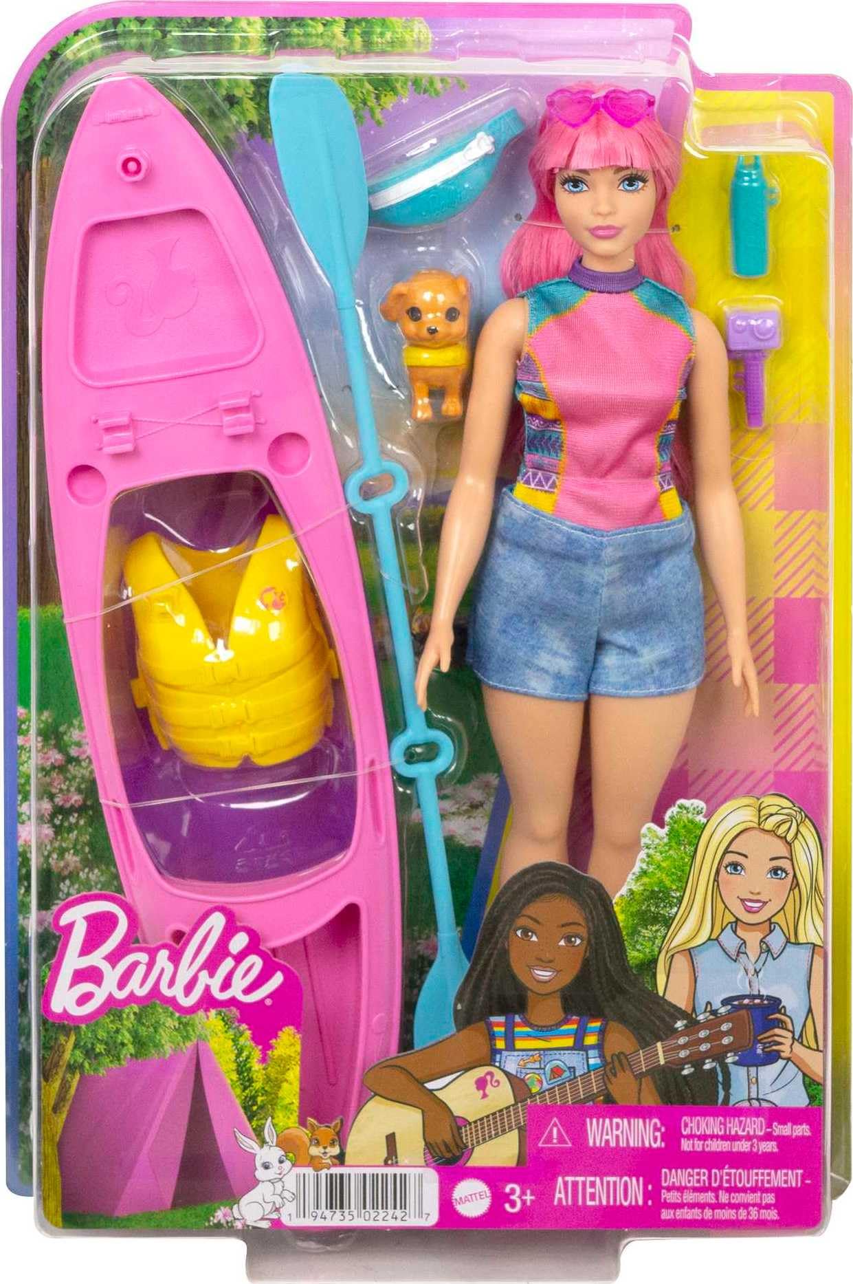 Barbie Let's Go Camping! Daisy Camping Doll with Pink Hair, Kayak & Toy Accessories (Mattel HDF75) - Perfect for Outdoor Adventures & Pretend Play