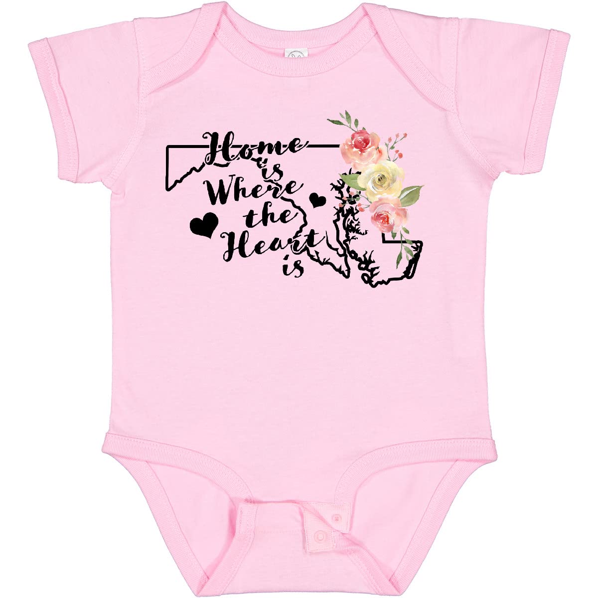 Inktastic Maryland Home is Where The Heart is Watercolor Baby Bodysuit - Soft Cotton Infant Onesie for Newborns, Baby Showers & Family Photos