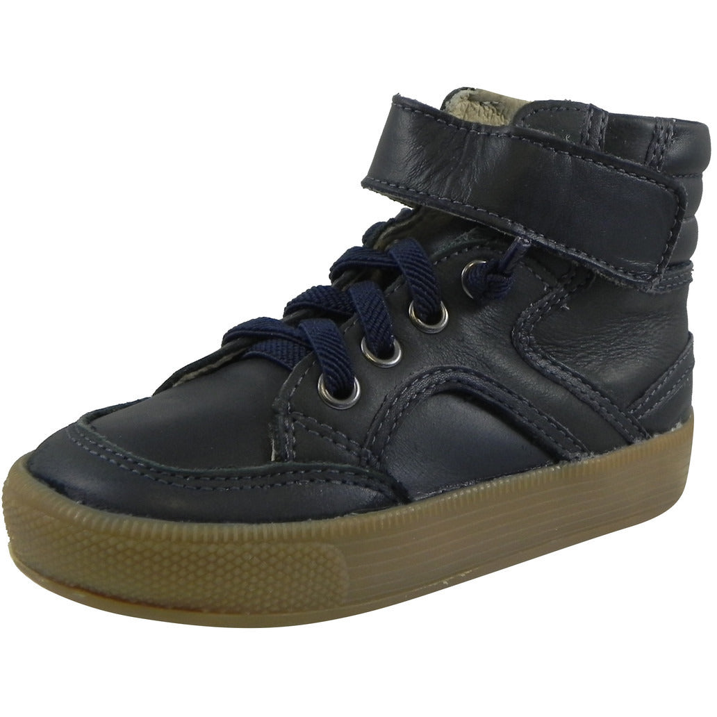 Old Soles 1026 Boys Navy High Top Sneakers - Leather Lace-Up Strap Shoes for Kids | School, Play & Everyday Wear
