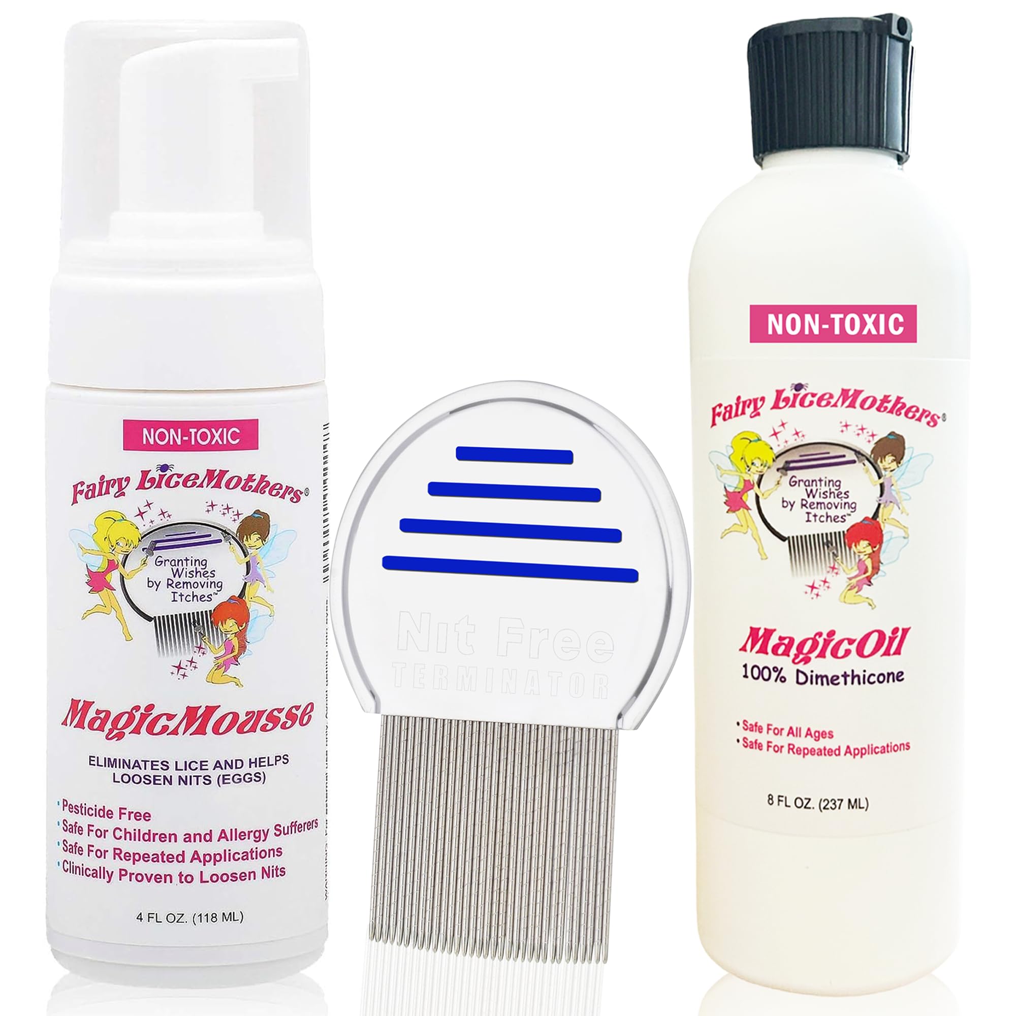 Fairy LiceMothers Head Lice Removal Kit - Extra Strength Treatment with Magic Oil, Mousse & Metal Comb - Safe for Kids & Adults - Egg-Free Formula - Effective Home Lice Treatment for School, Camp & Family Use